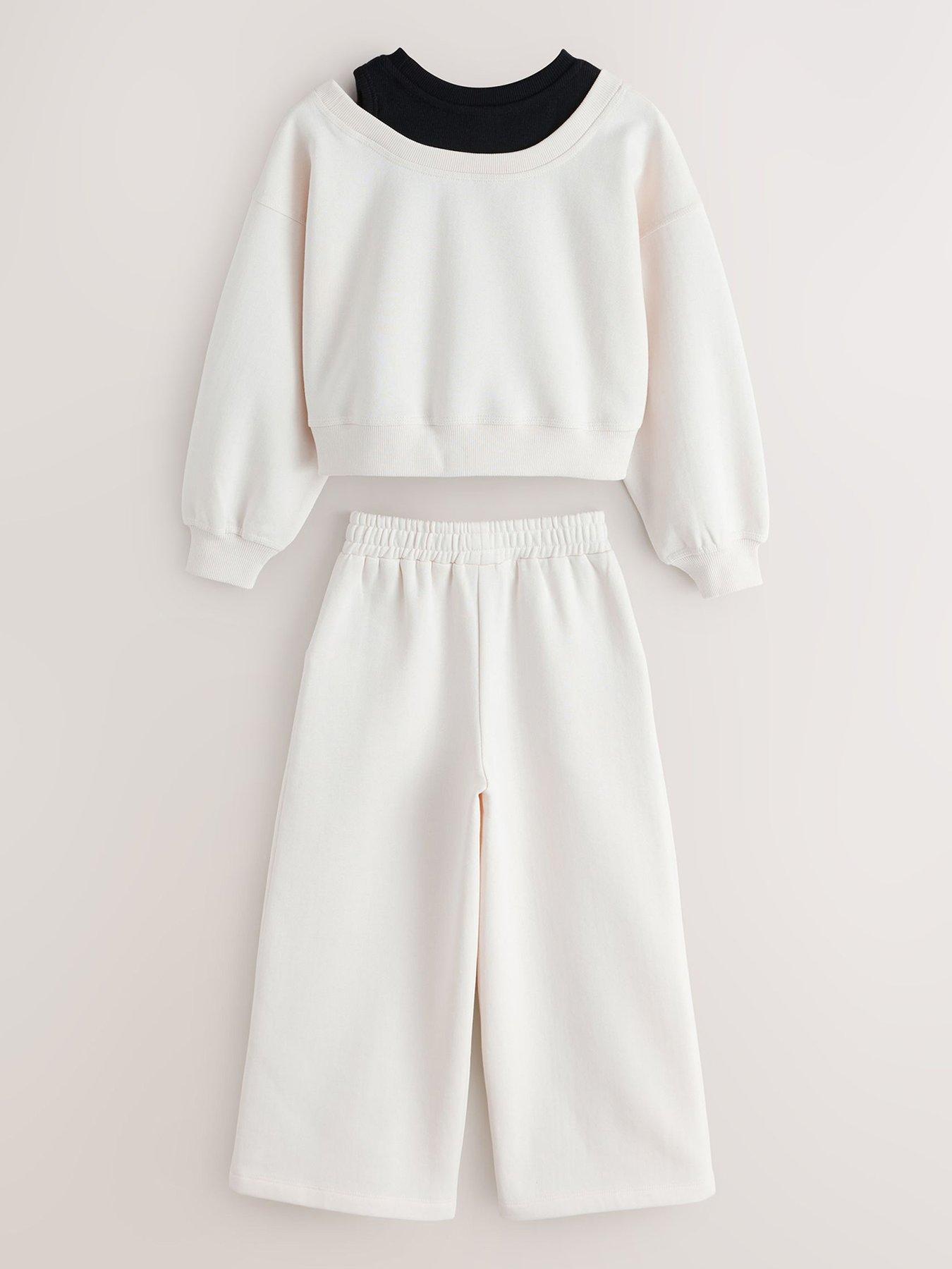 Image 3 of 5 of Ted Baker Girls Off-Shoulder Logo Sweatshirt and Joggers Set - Cream