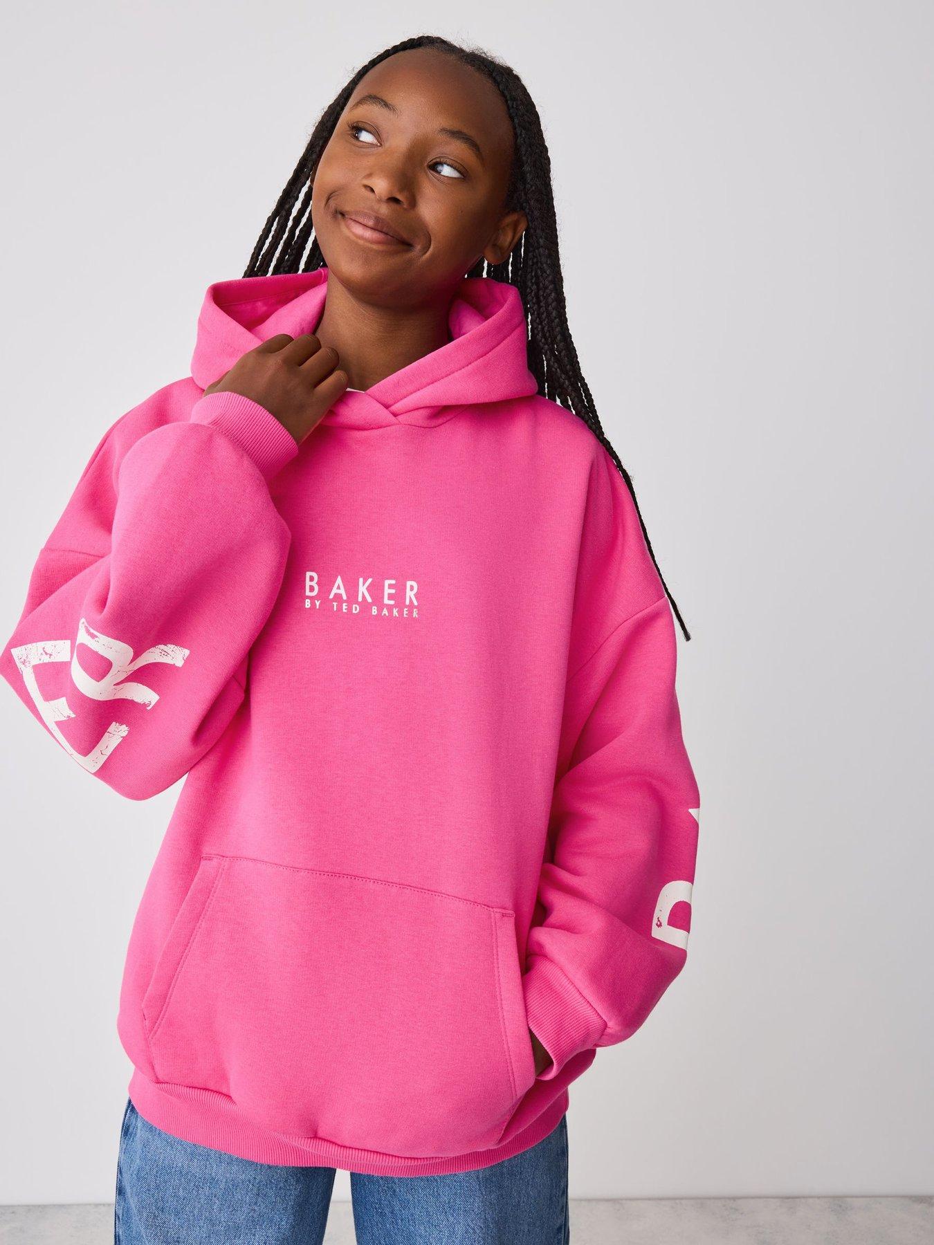 Image 1 of 7 of Ted Baker Girls Oversized Graphic Hoodie - Fuchsia Pink