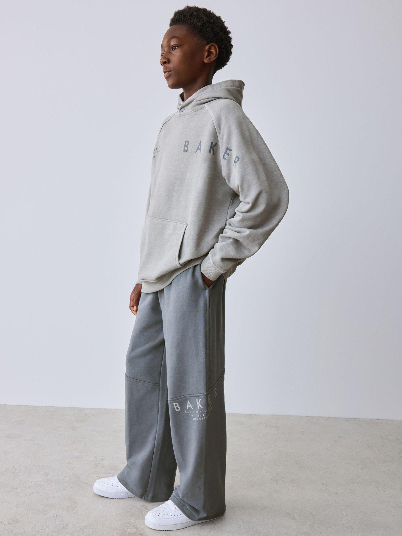 Ted Baker Boys Oversized Washed Graphic Hoodie And Wide Leg Jogger Set - Grey