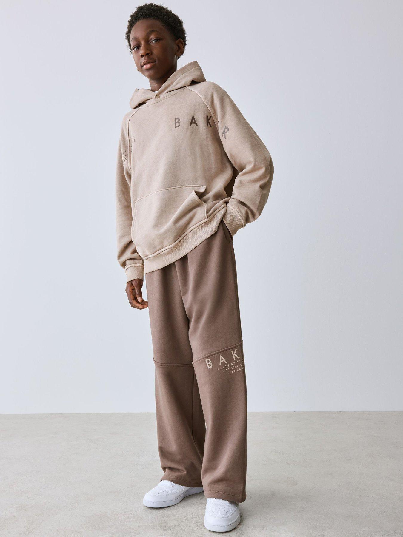 Ted Baker Boys Oversized Washed Graphic Hoodie And Wide Leg Joggers Set - Stone in Beige