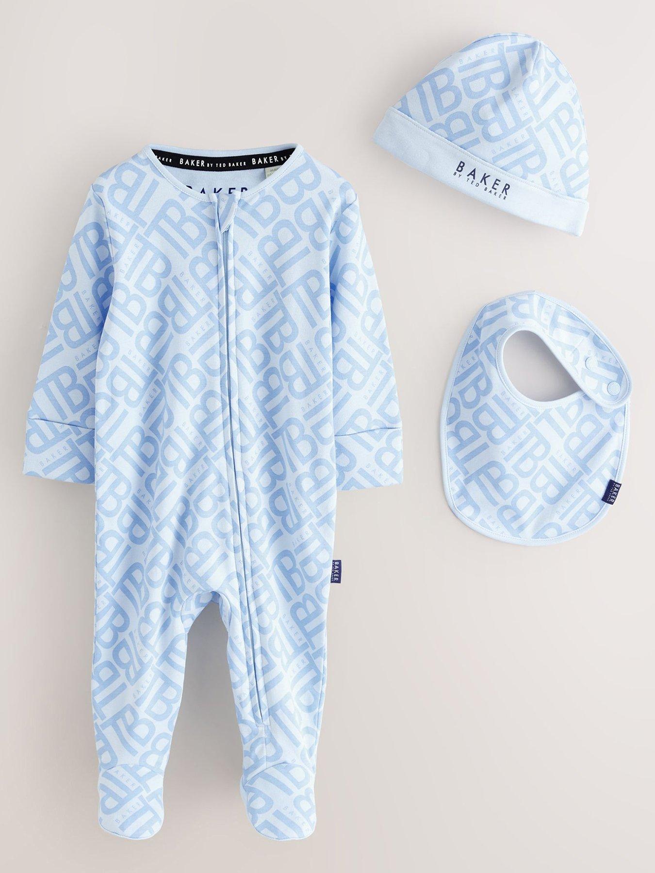 Ted Baker Baby Boys 3-Piece 100% Cotton Zip-Front Sleepsuit Set - Blue