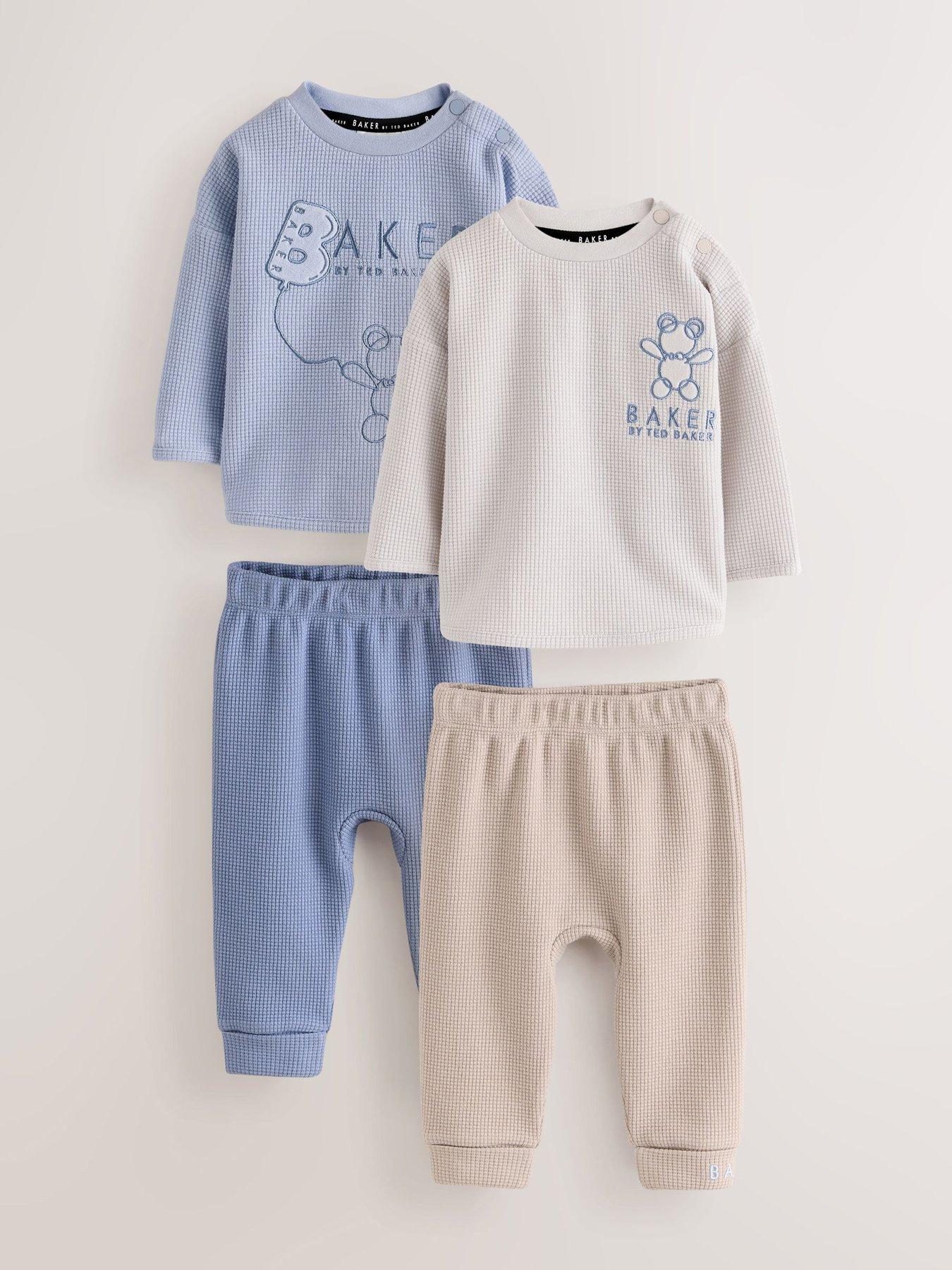 Image 1 of 7 of Ted Baker Baby Boys Waffle Textured 4 Piece Sweatshirt Set - Multi