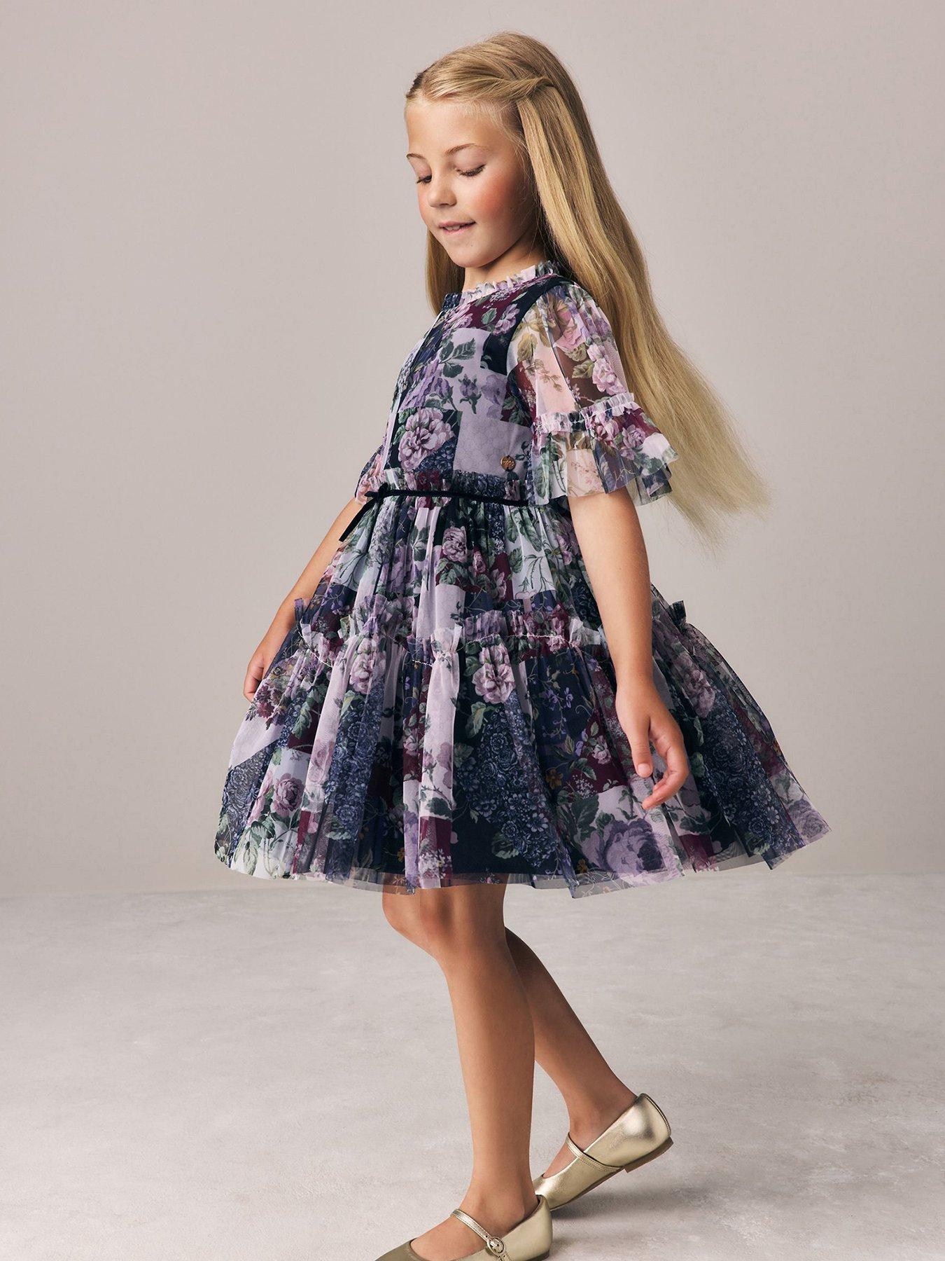 Image 2 of 7 of Laura Ashley Girls Patch Print Tiered Dress - Multi