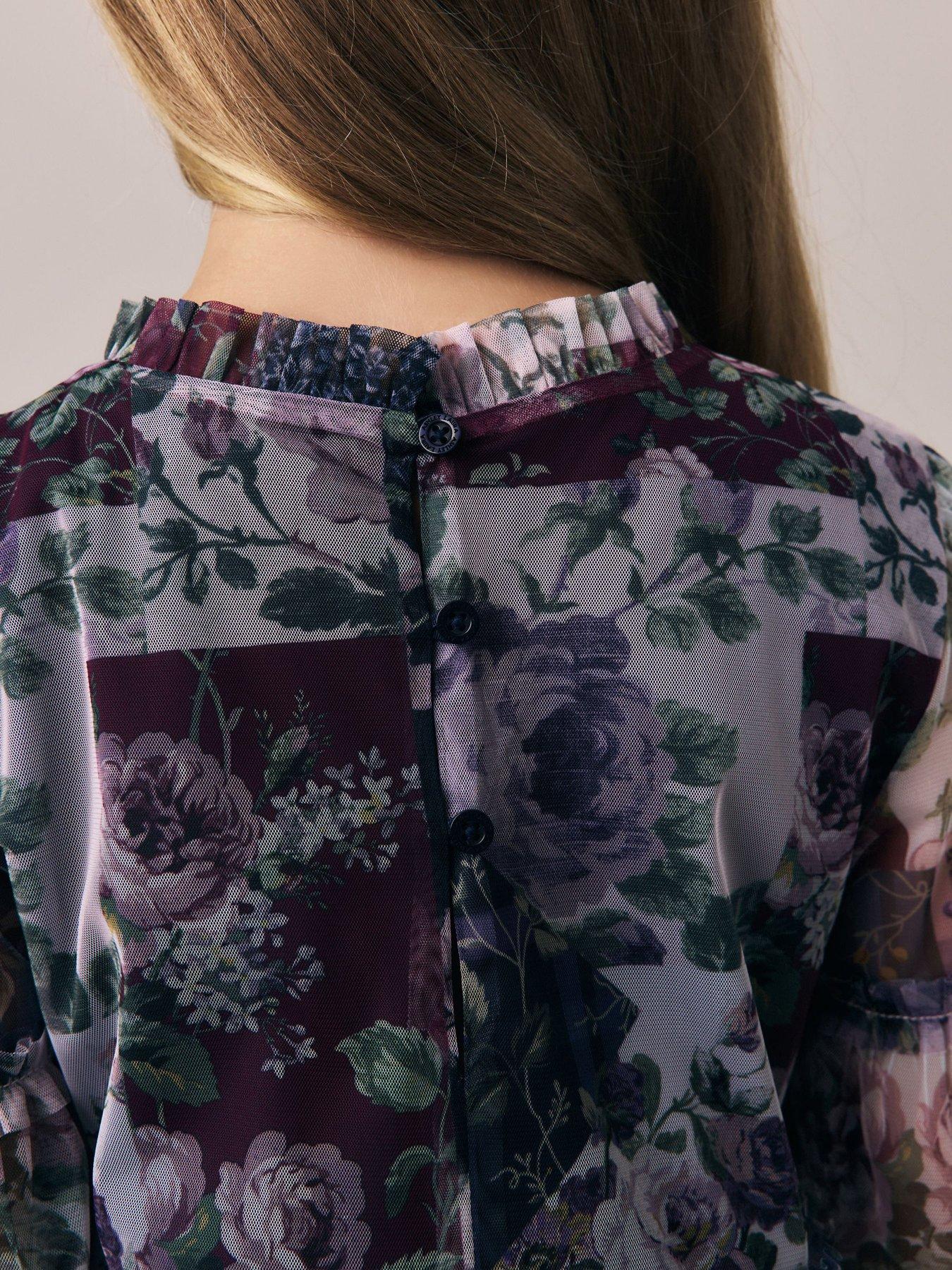 Image 5 of 7 of Laura Ashley Girls Patch Print Tiered Dress - Multi