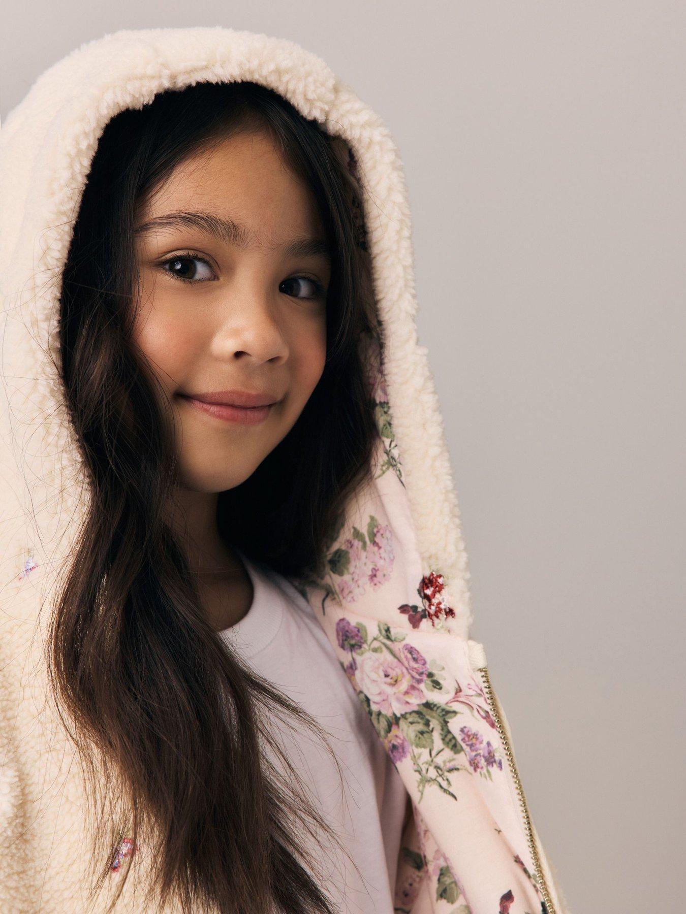 Image 4 of 5 of Laura Ashley Girls Embroidered Hooded Fleece - Off White