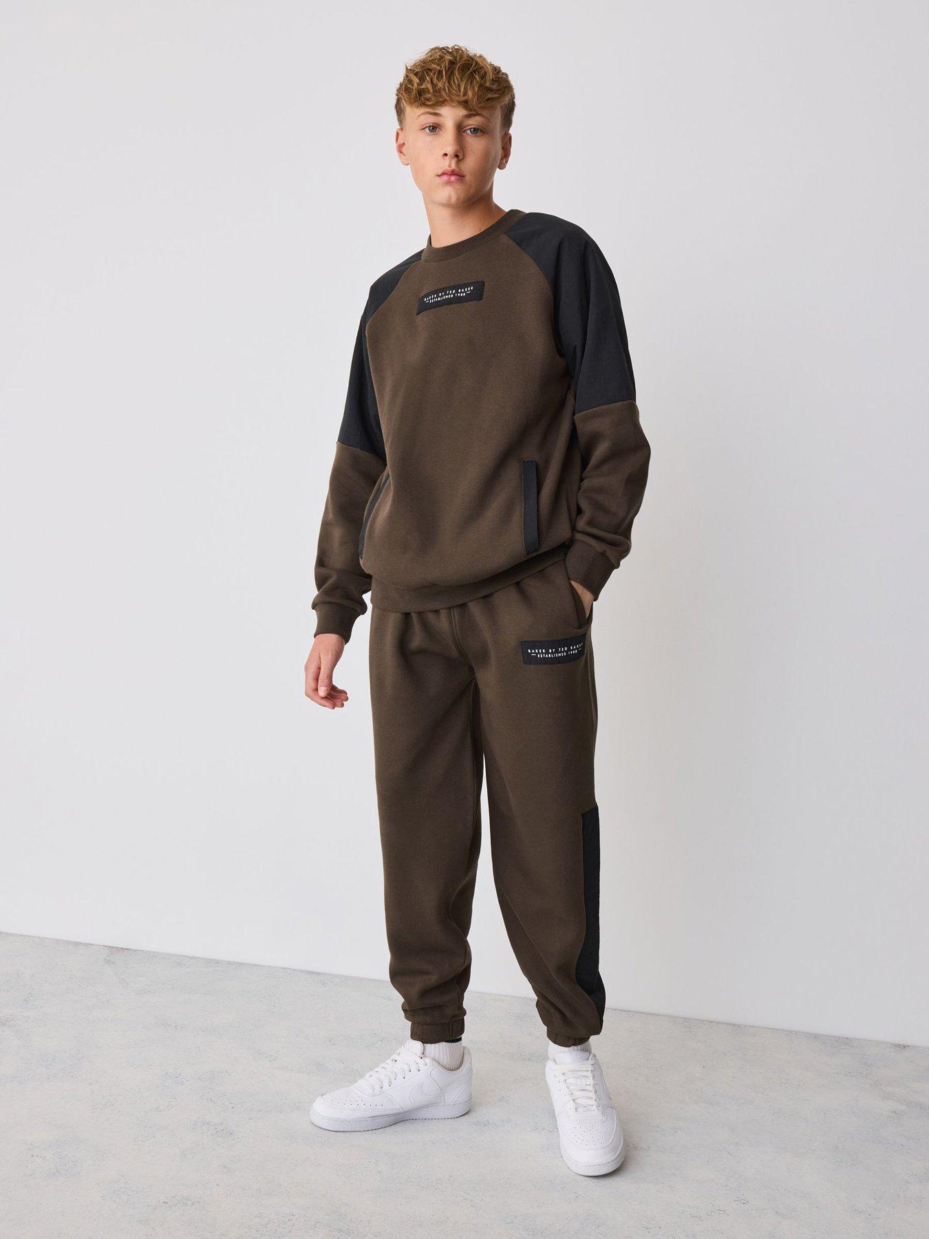 Ted Baker Boys Oversized Nylon Panel Sweatshirt Joggers Set - Brown
