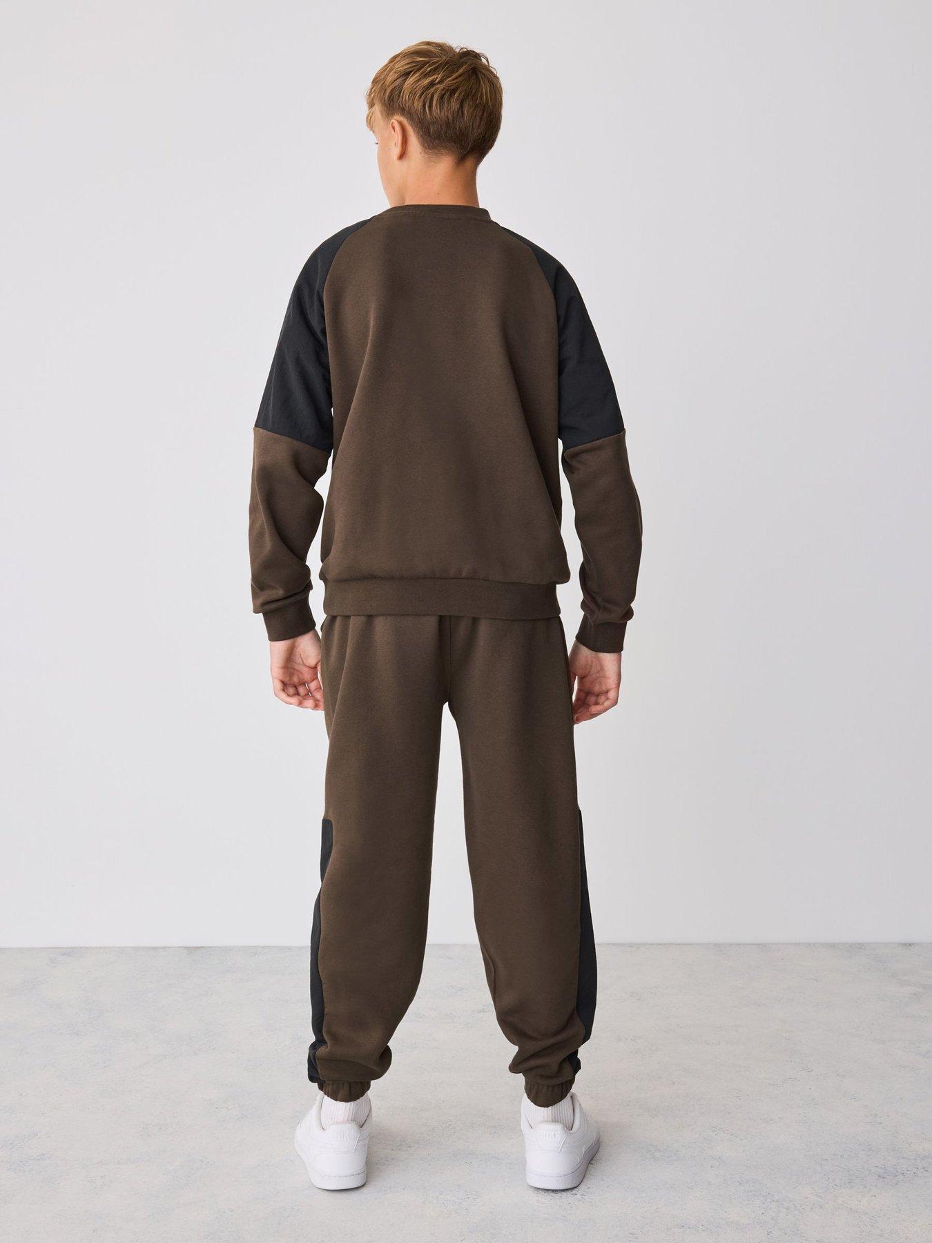 Image 2 of 6 of Ted Baker Boys Oversized Nylon Sweatshirt And Joggers Set - Brown/black