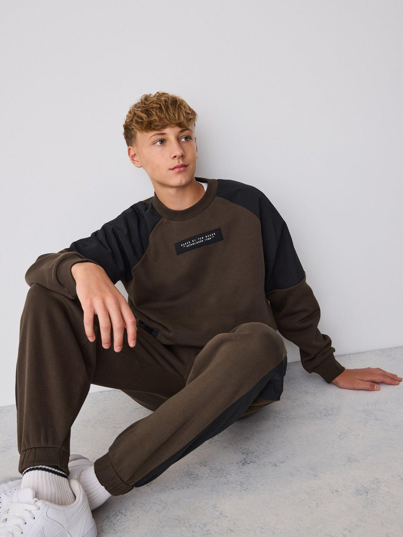 Image 3 of 6 of Ted Baker Boys Oversized Nylon Sweatshirt And Joggers Set - Brown/black