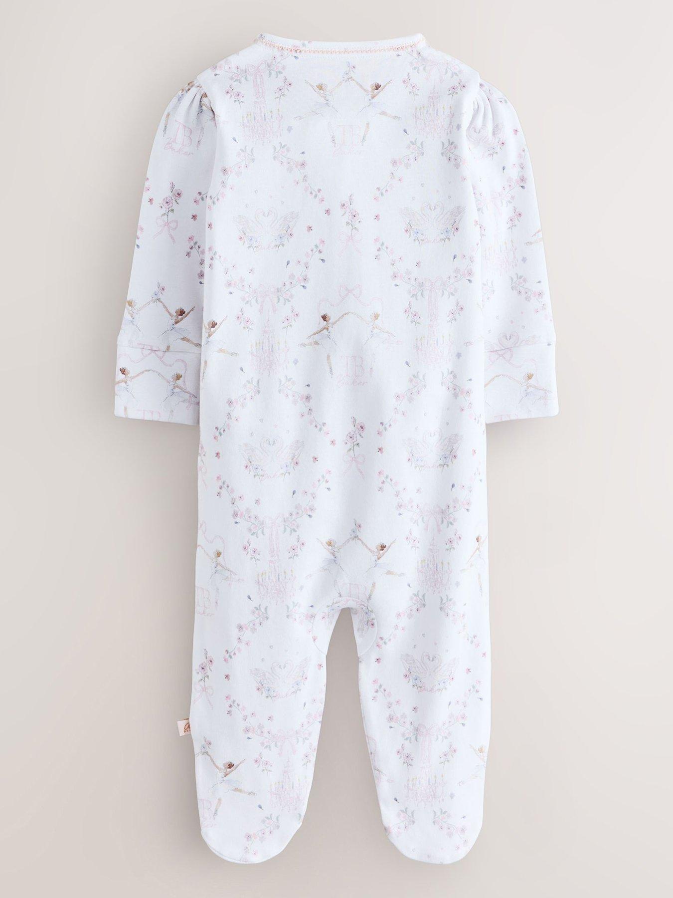 Image 2 of 6 of Ted Baker Baby Girls 3 Pack Bow Detail Sleepsuits - Light Pink