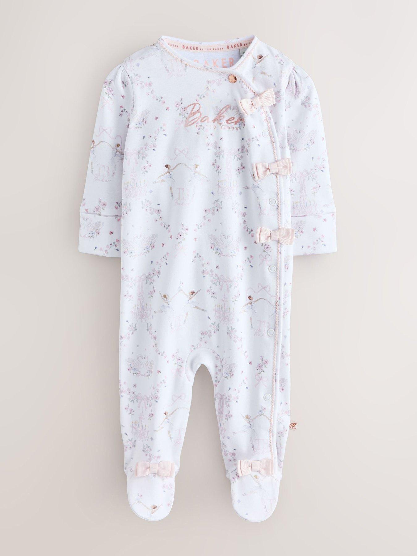 Image 6 of 6 of Ted Baker Baby Girls 3 Pack Bow Detail Sleepsuits - Light Pink