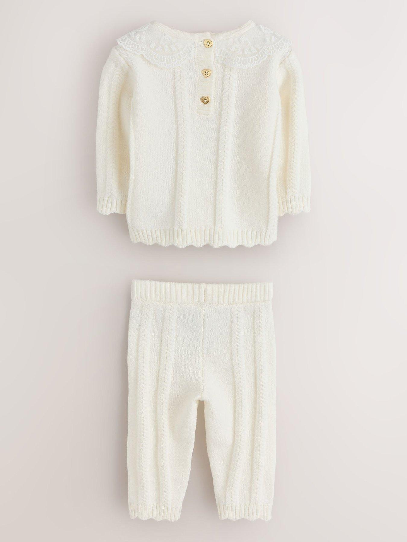 Image 2 of 6 of Ted Baker Baby Girls 2 Piece Organza Collared Cable Knit Set - Cream