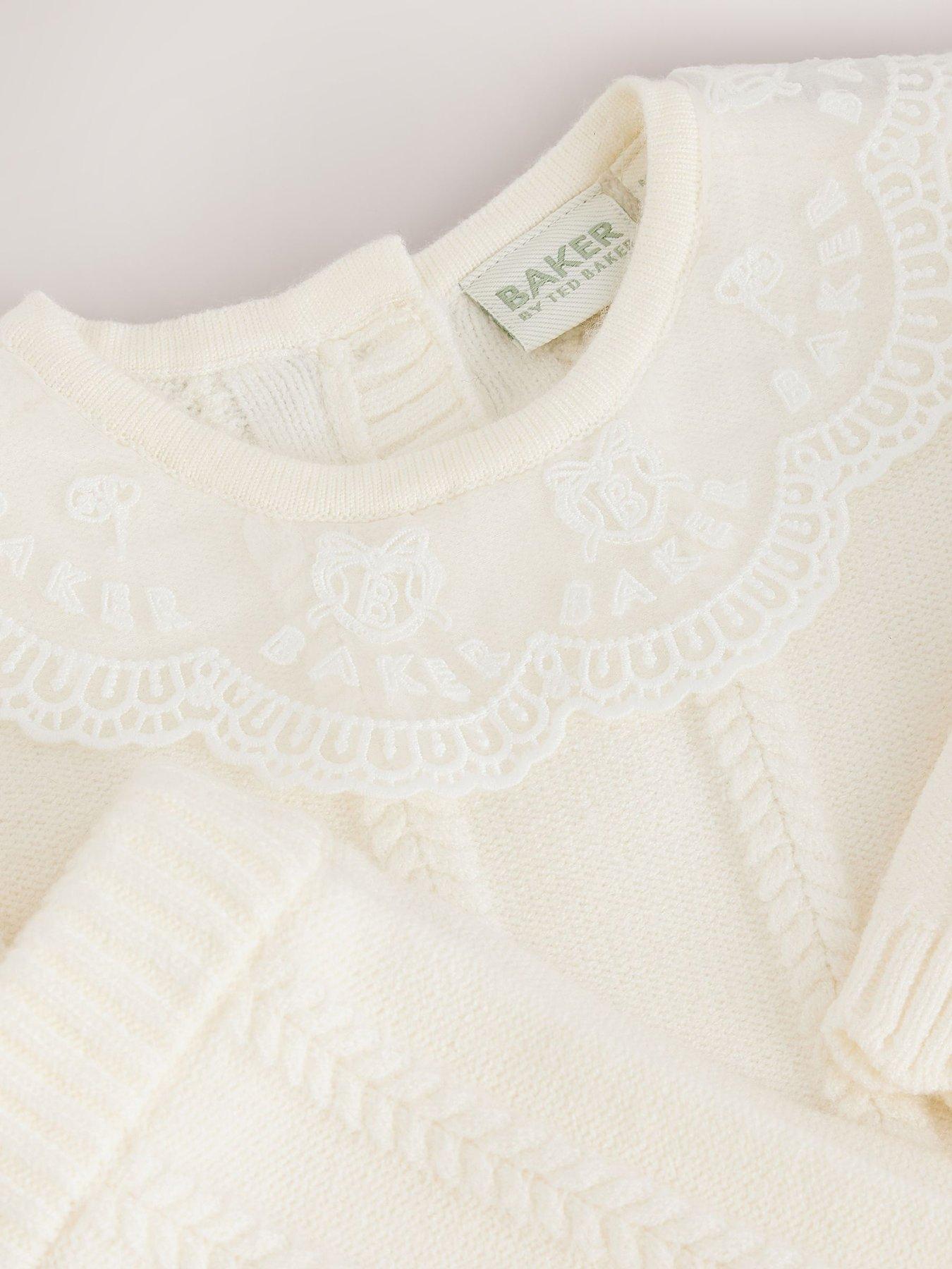 Image 3 of 6 of Ted Baker Baby Girls 2 Piece Organza Collared Cable Knit Set - Cream