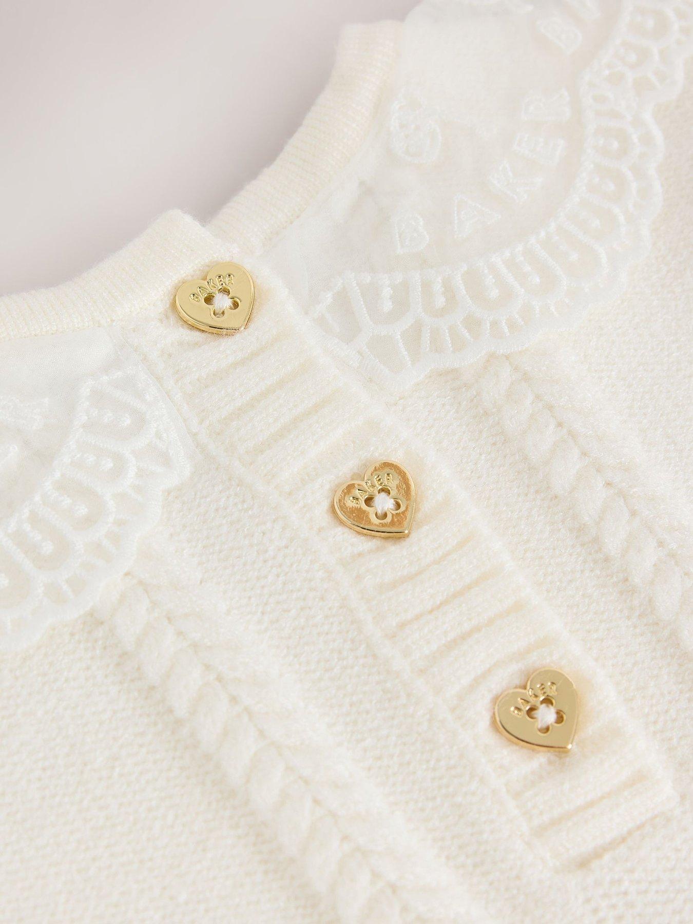 Image 5 of 6 of Ted Baker Baby Girls 2 Piece Organza Collared Cable Knit Set - Cream