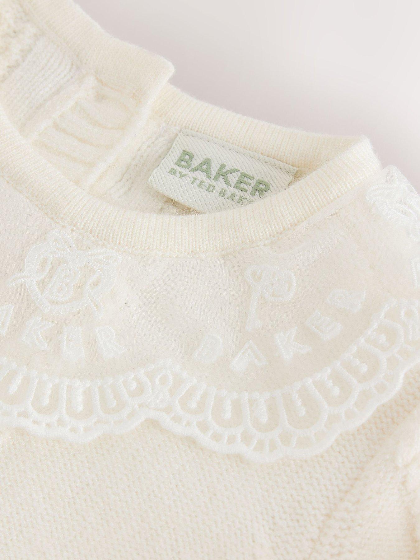Image 6 of 6 of Ted Baker Baby Girls 2 Piece Organza Collared Cable Knit Set - Cream