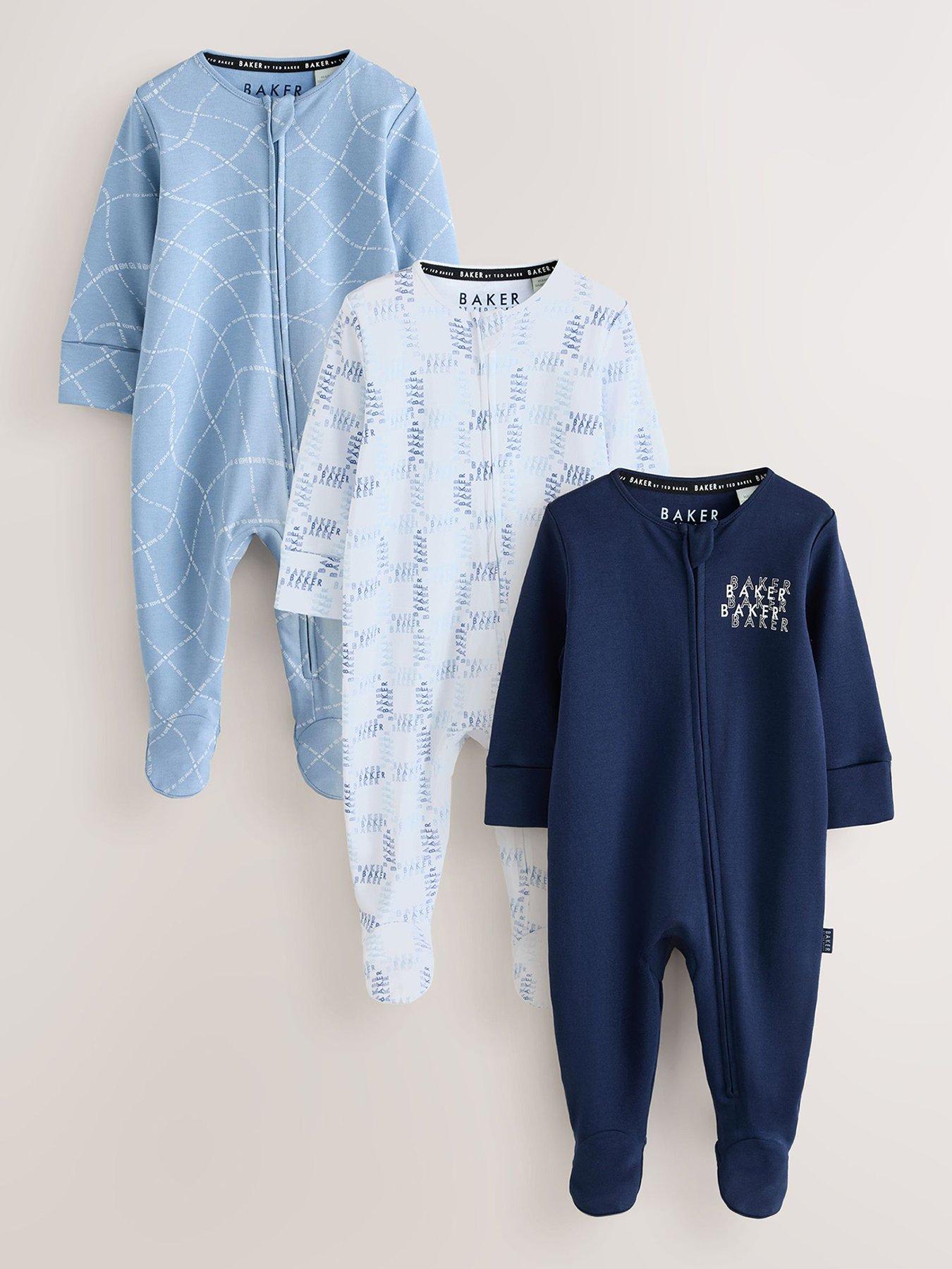 Ted Baker Baby Boys 3 Pack Zip Front Cotton Sleepsuits - Blue