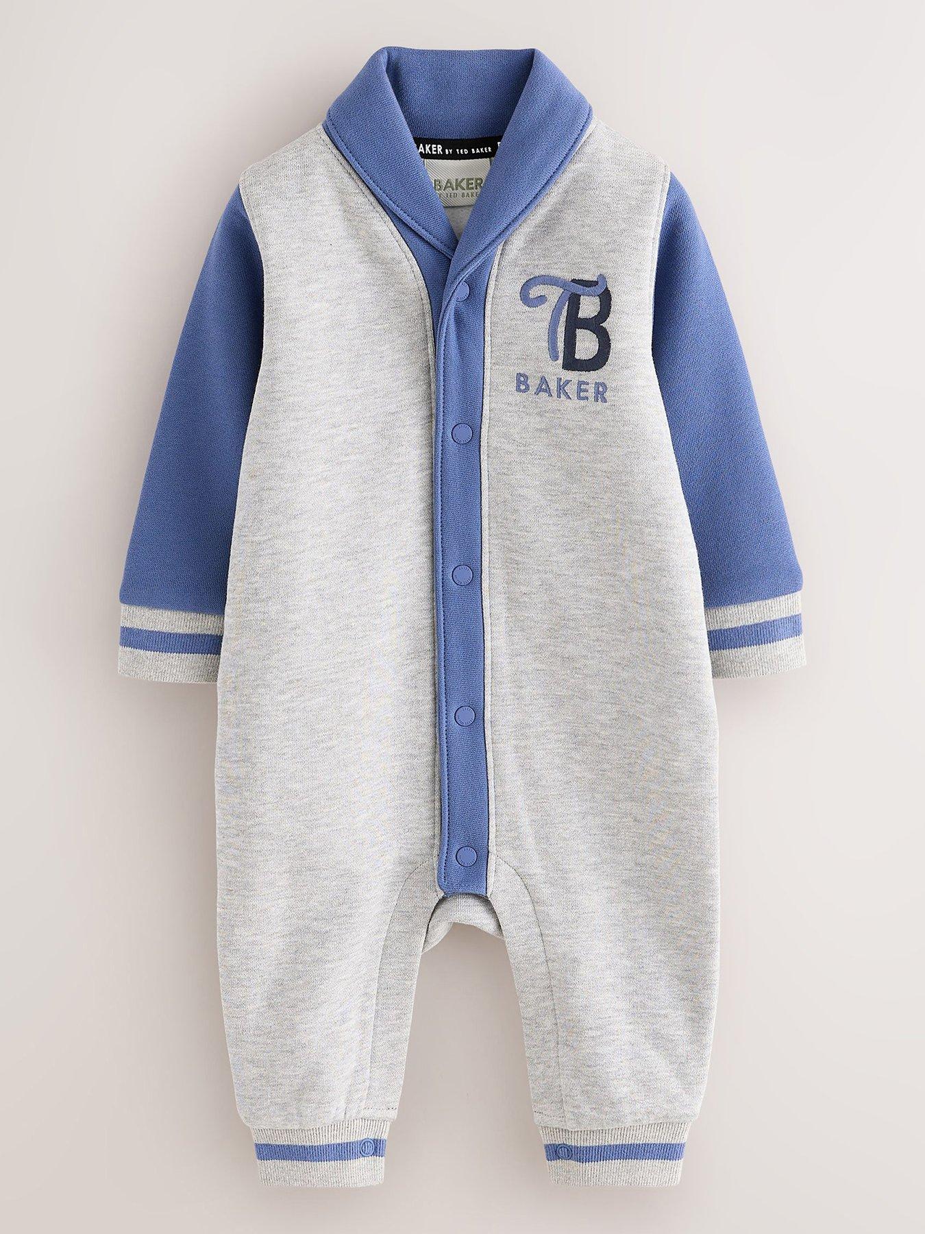 Ted Baker Baby Boys Varsity Popper Fastening Logo Romper - Grey