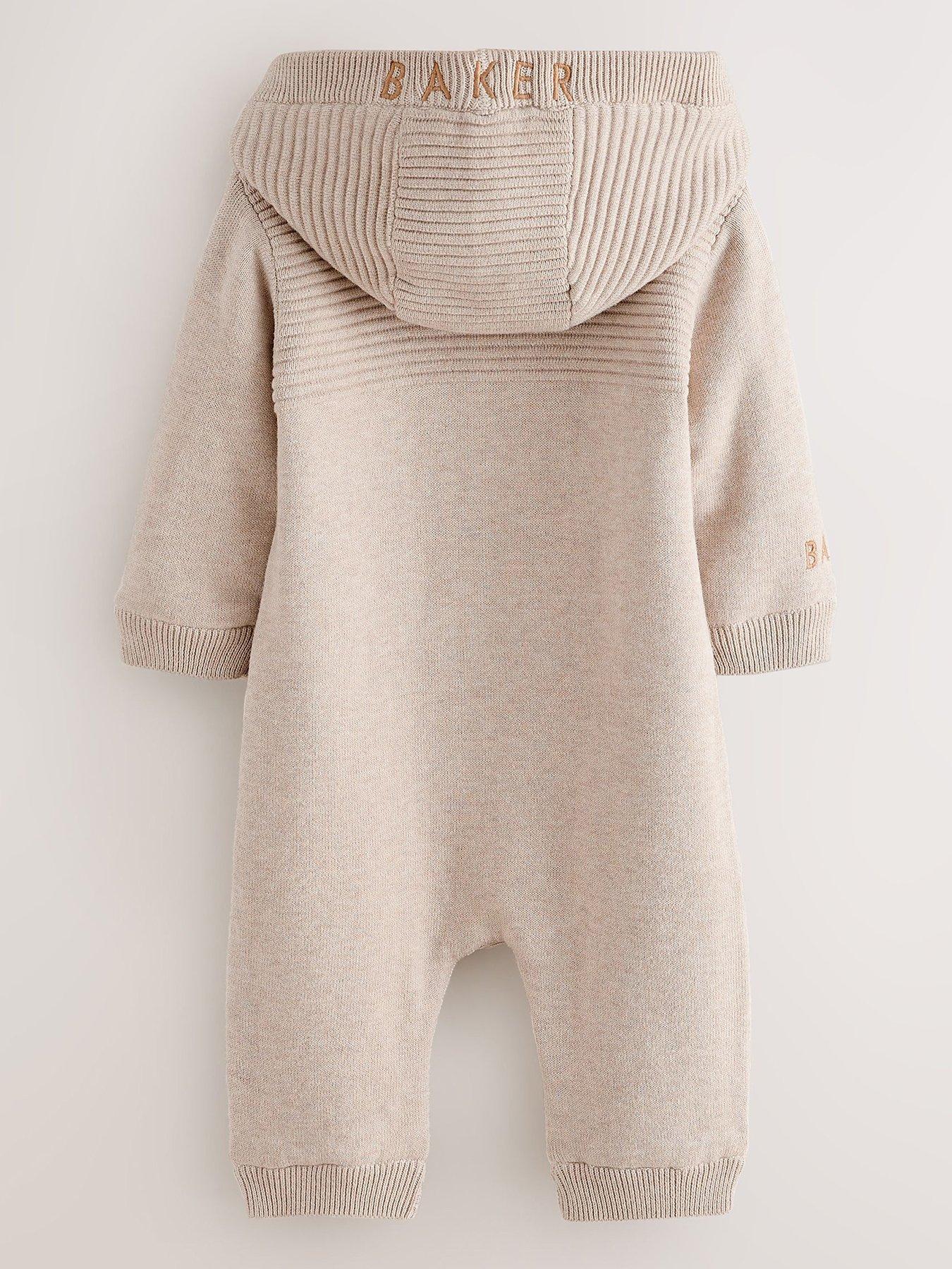 Image 2 of 6 of Ted Baker Baby Unisex Knitted Hooded Lined Romper - Stone