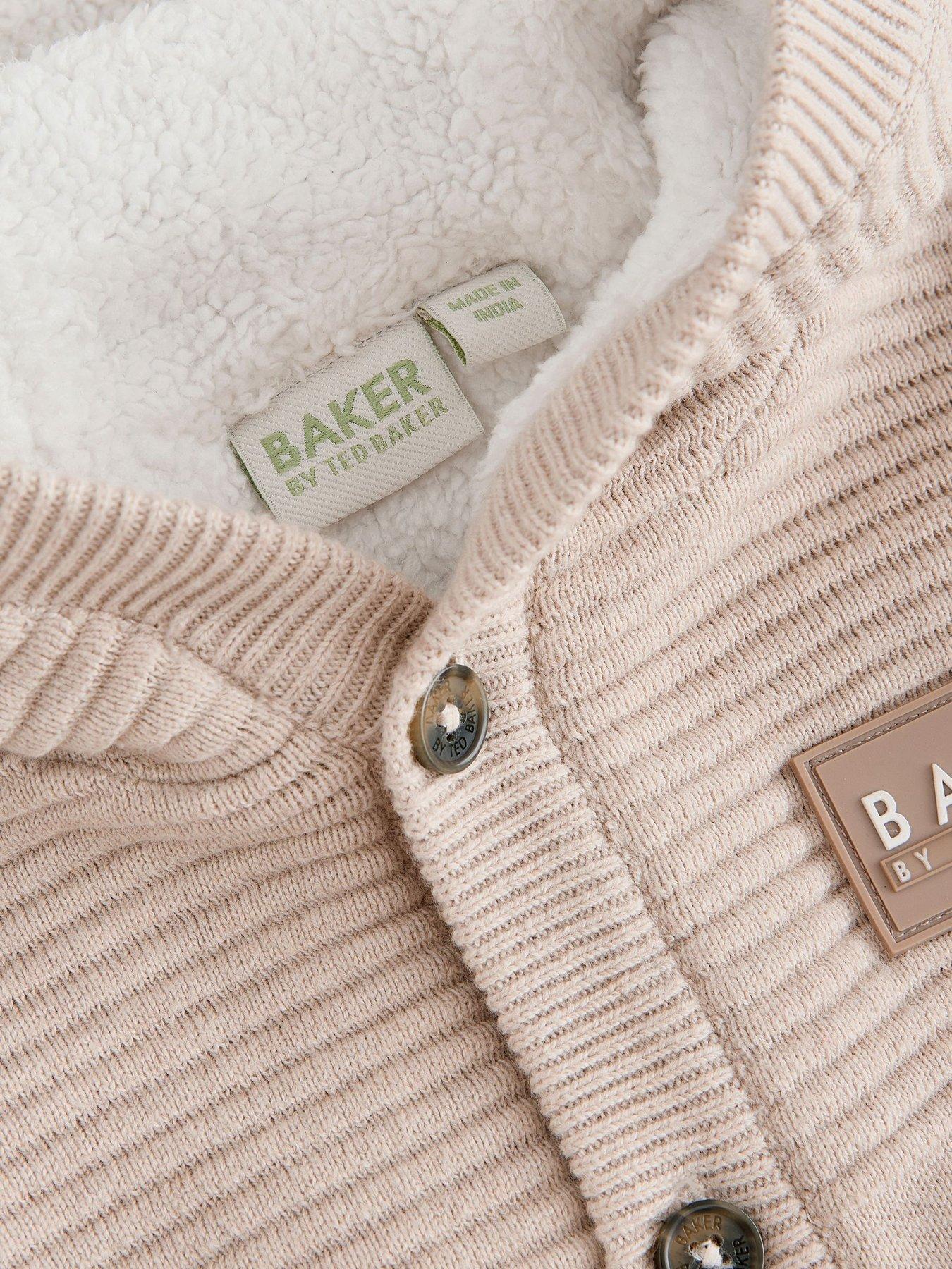 Image 3 of 6 of Ted Baker Baby Unisex Knitted Hooded Lined Romper - Stone