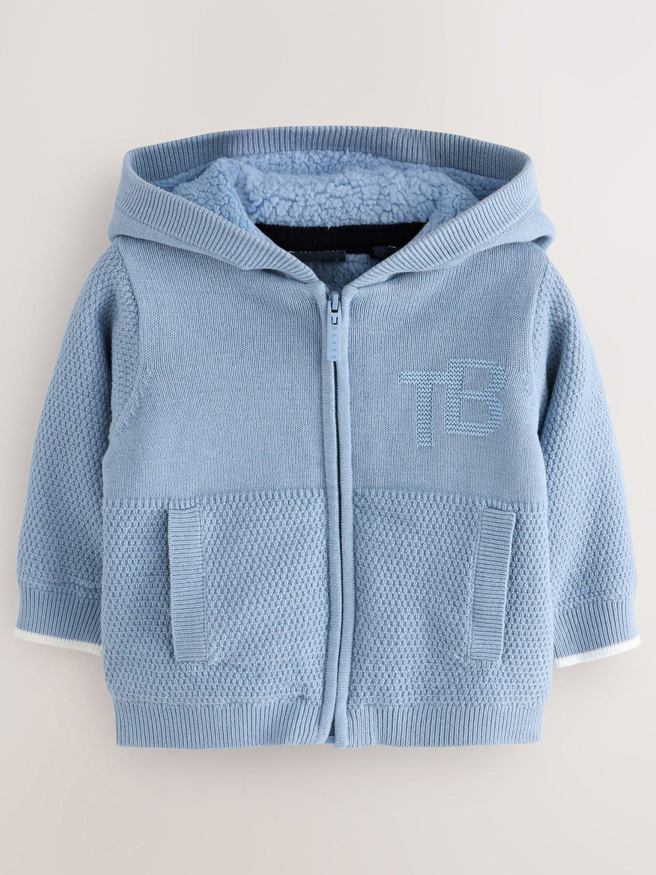 Ted Baker Baby Boys Knitted Hooded Teddy Lined Zip-Through Jacket - Blue