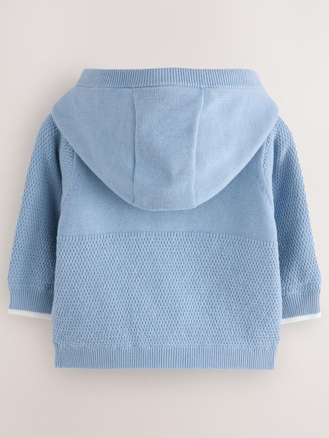 Image 2 of 6 of Ted Baker Baby Boys Knitted Hooded Teddy Lined Zip-Through Jacket - Blue
