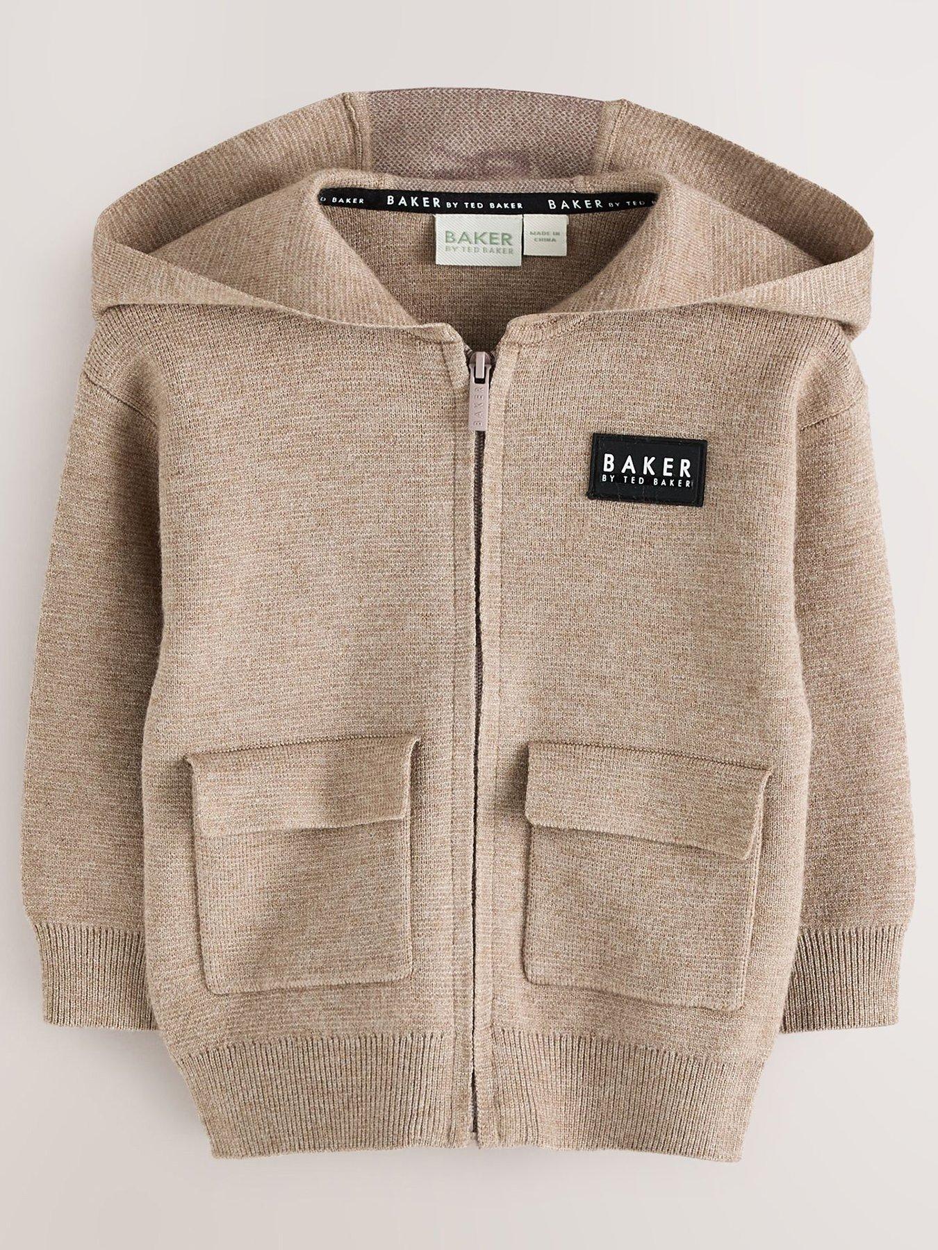 Ted Baker Baby Boys Knitted Hooded Zip-Through Jacket - Stone in Beige