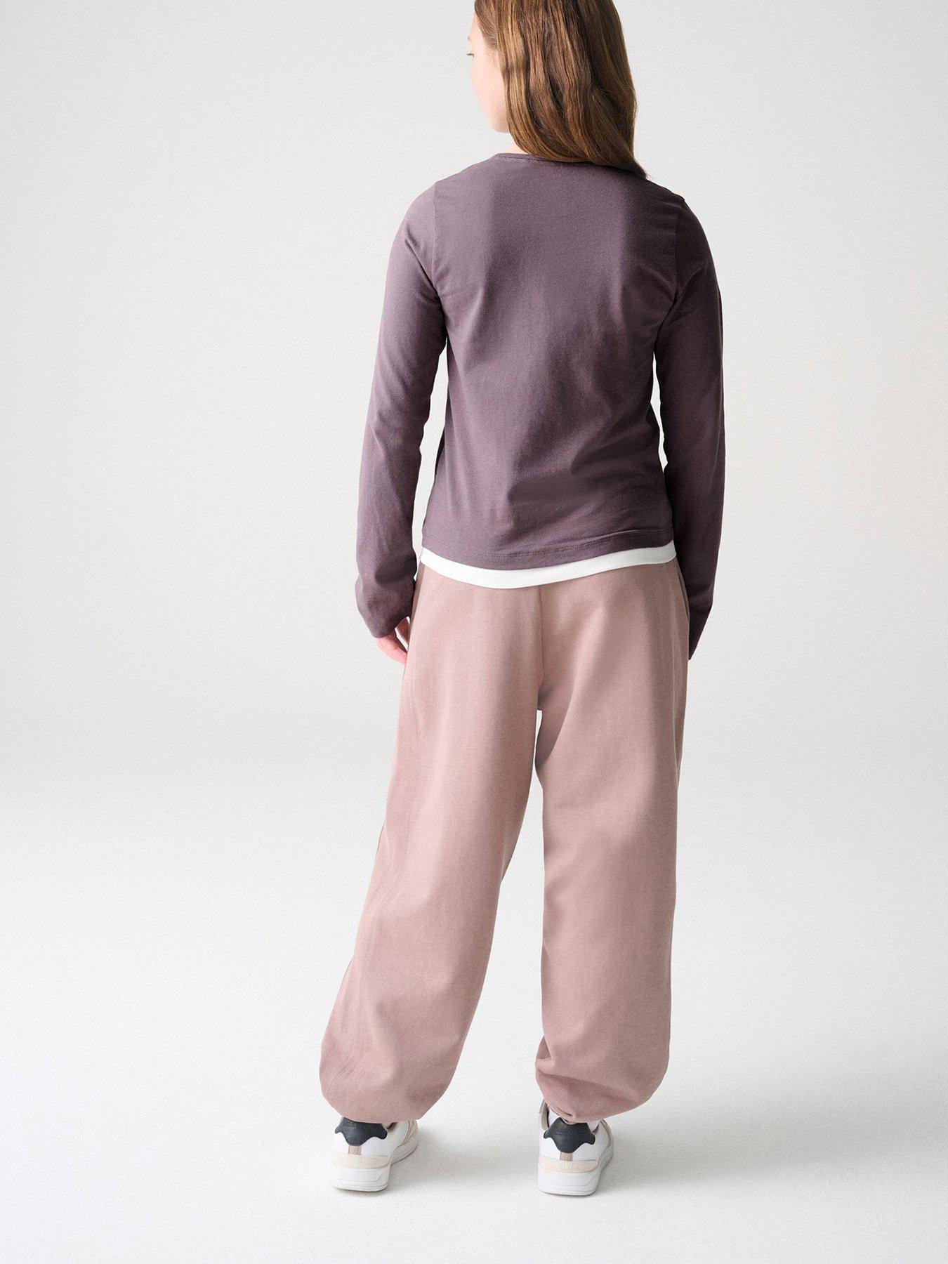 Image 2 of 7 of smALLSAINTS Girls Script Henley Top And Joggers Set - Purple