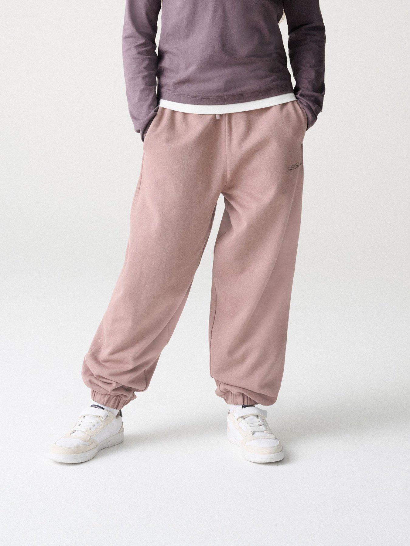 Image 4 of 7 of smALLSAINTS Girls Script Henley Top And Joggers Set - Purple