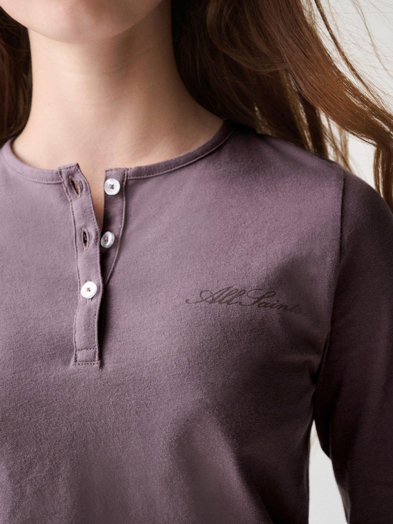 Image 5 of 7 of smALLSAINTS Girls Script Henley Top And Joggers Set - Purple