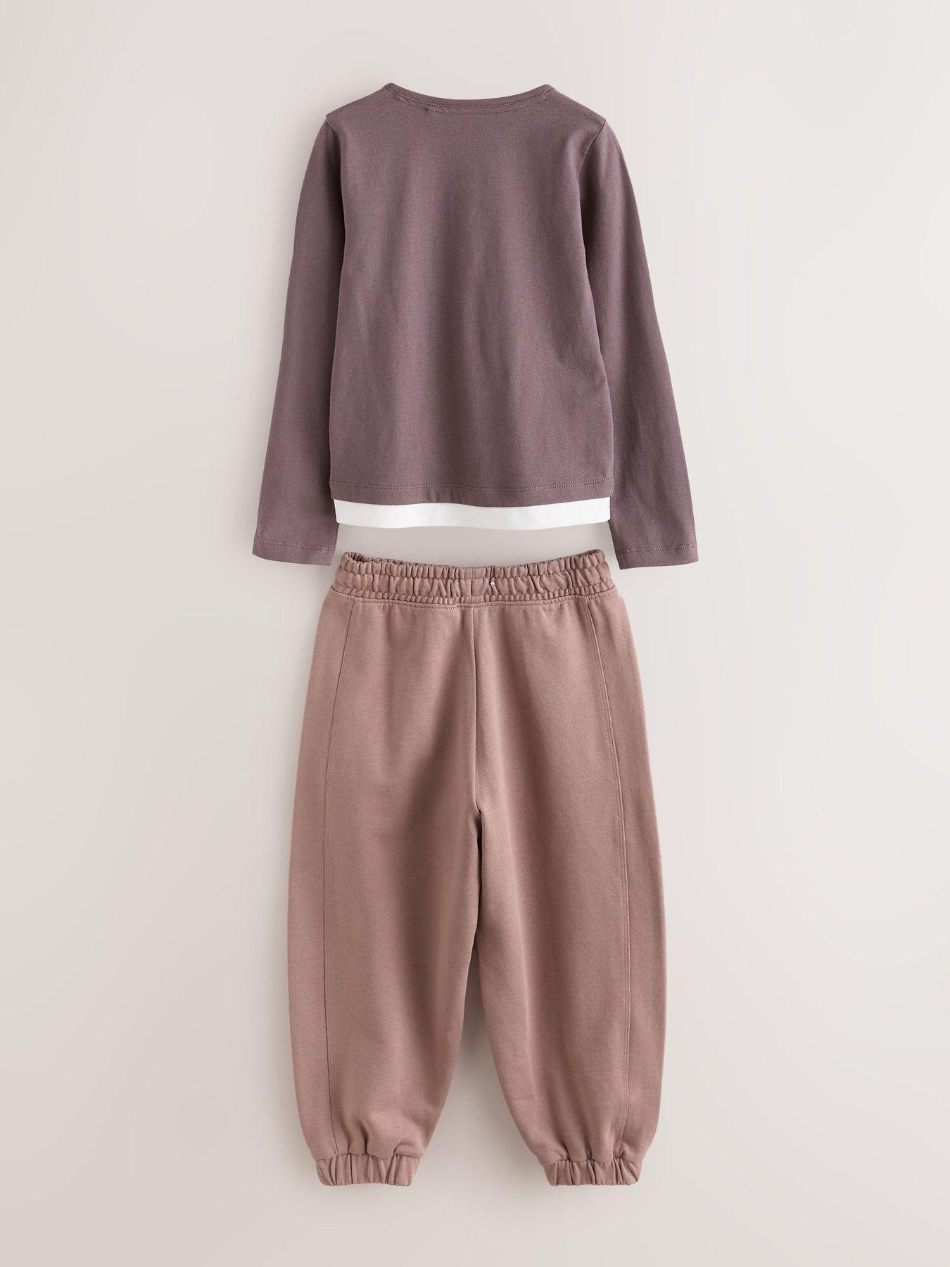 Image 7 of 7 of smALLSAINTS Girls Script Henley Top And Joggers Set - Purple