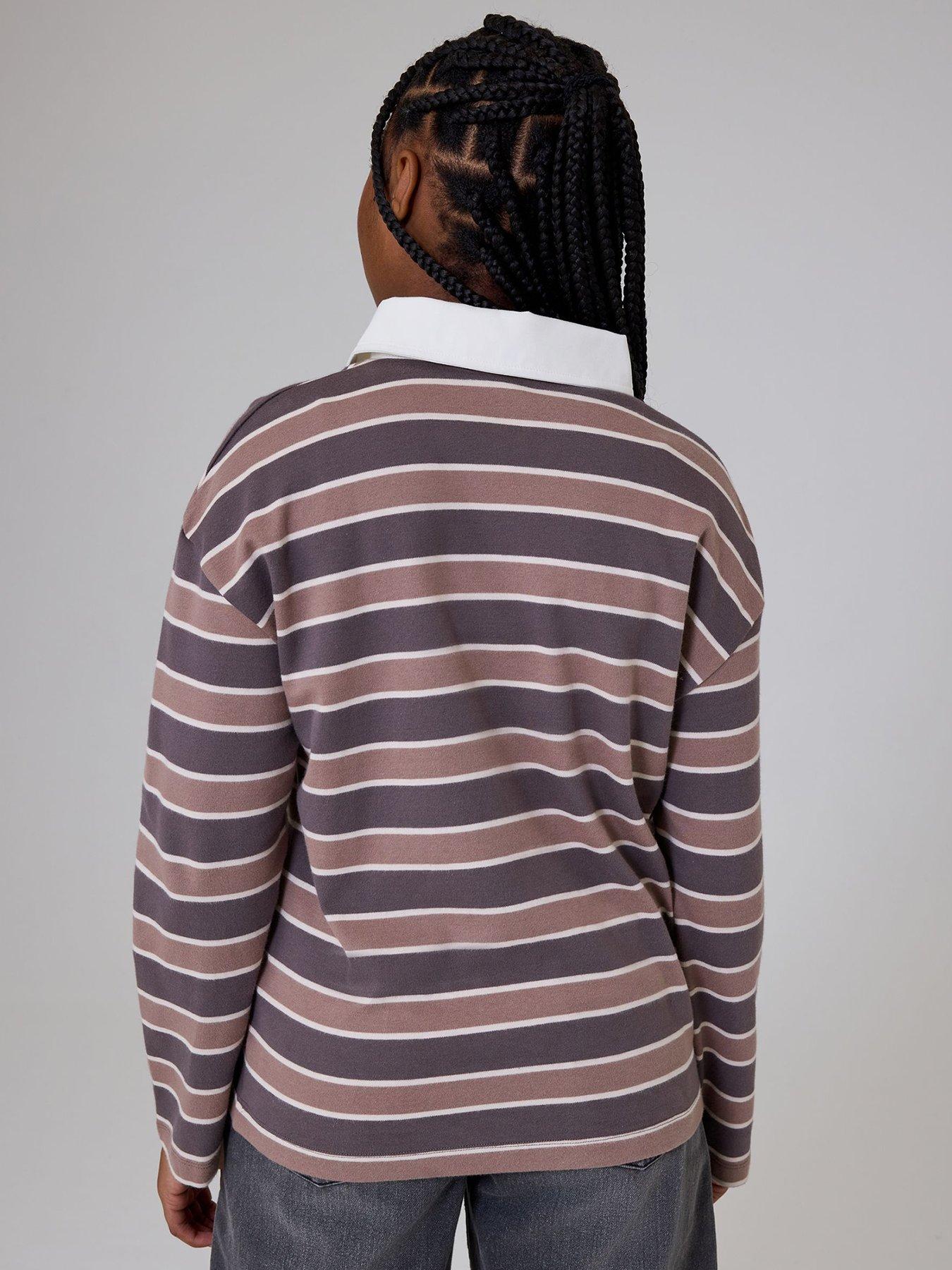 Image 2 of 7 of smALLSAINTS Girls Multi Script Logo Stripe Collared Rugby Shirt - Multi