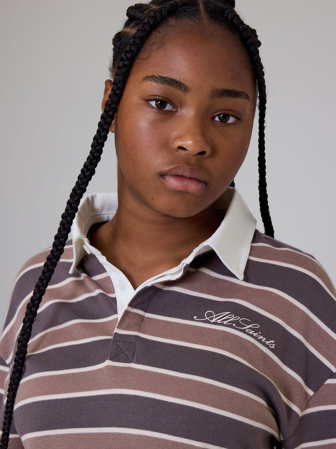 Image 3 of 7 of smALLSAINTS Girls Multi Script Logo Stripe Collared Rugby Shirt - Multi