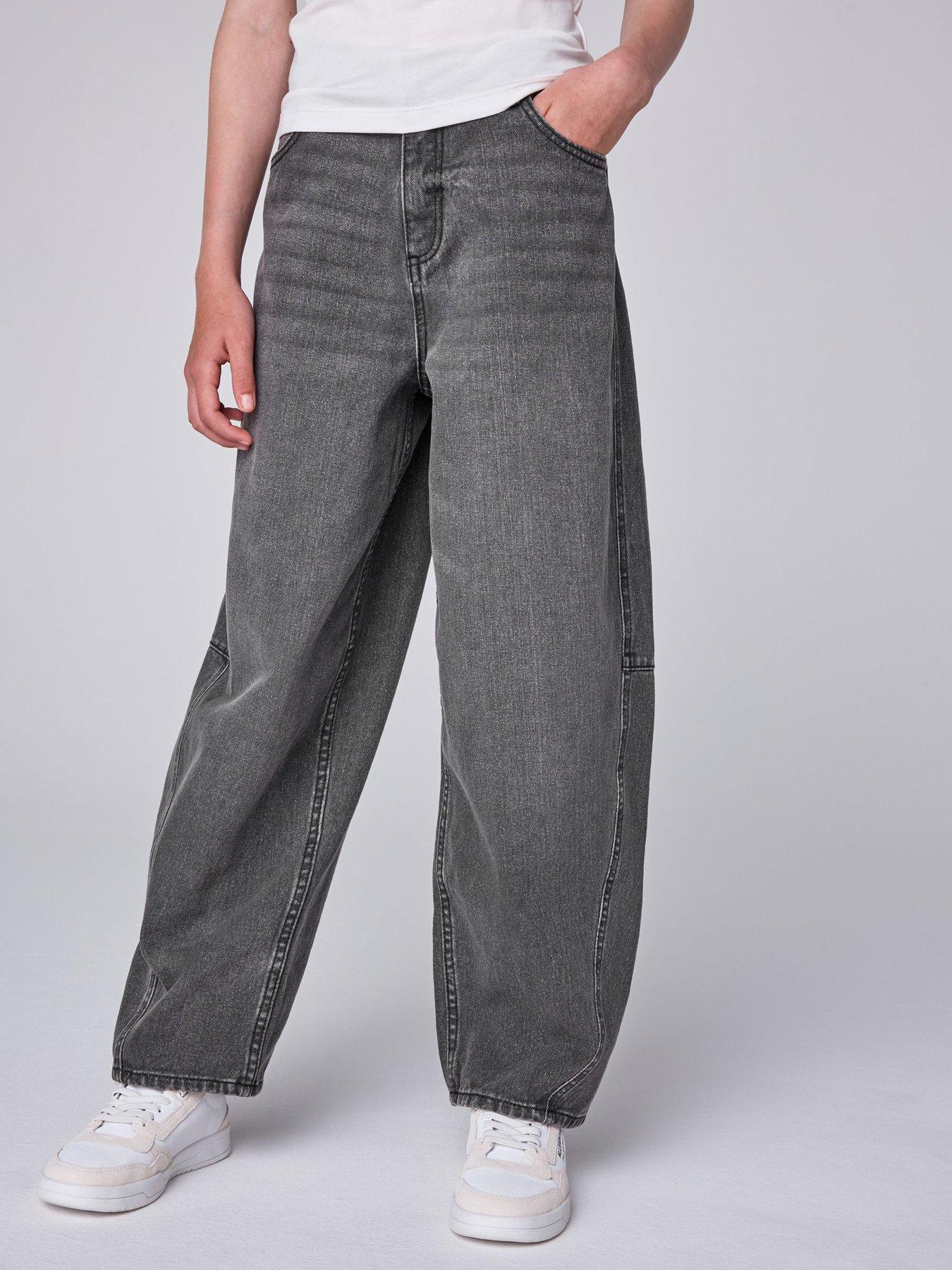 Image 1 of 7 of smALLSAINTS Girls Barrel Leg Jeans - Washed Black