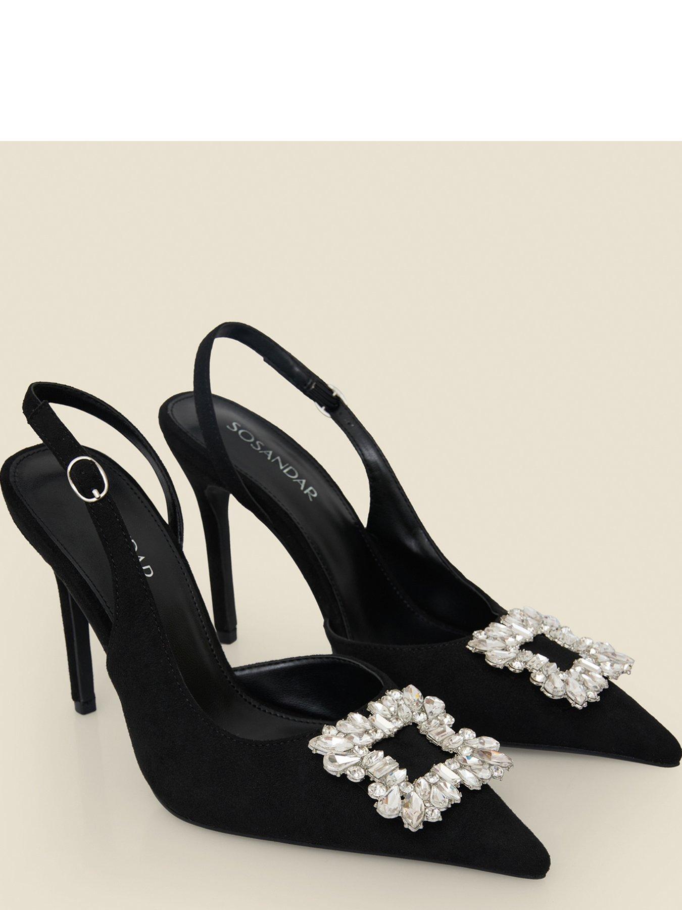 Image 5 of 6 of Sosandar Womens Rhinestone Slingback Stiletto Heels - Black
