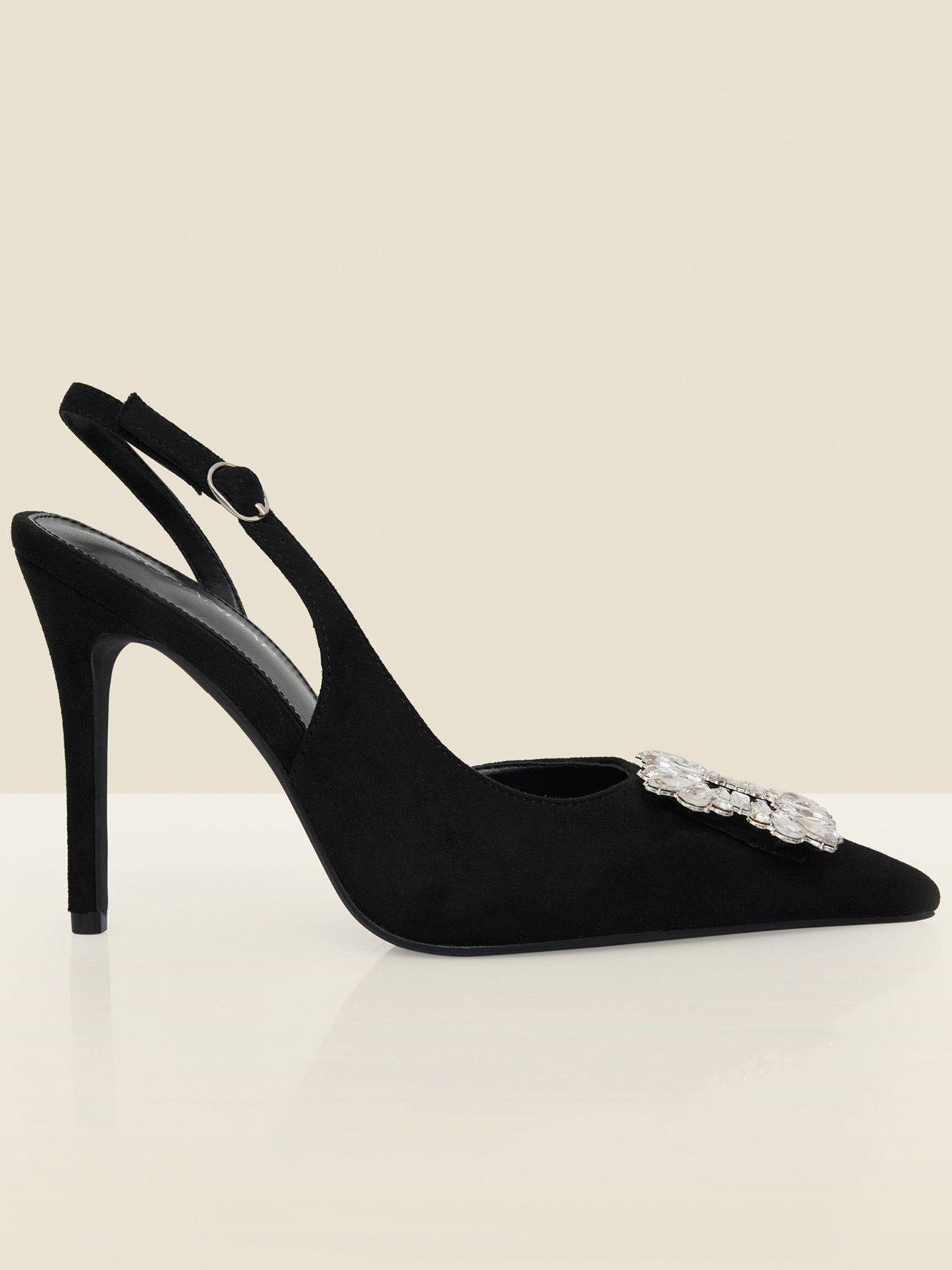 Image 6 of 6 of Sosandar Womens Rhinestone Slingback Stiletto Heels - Black