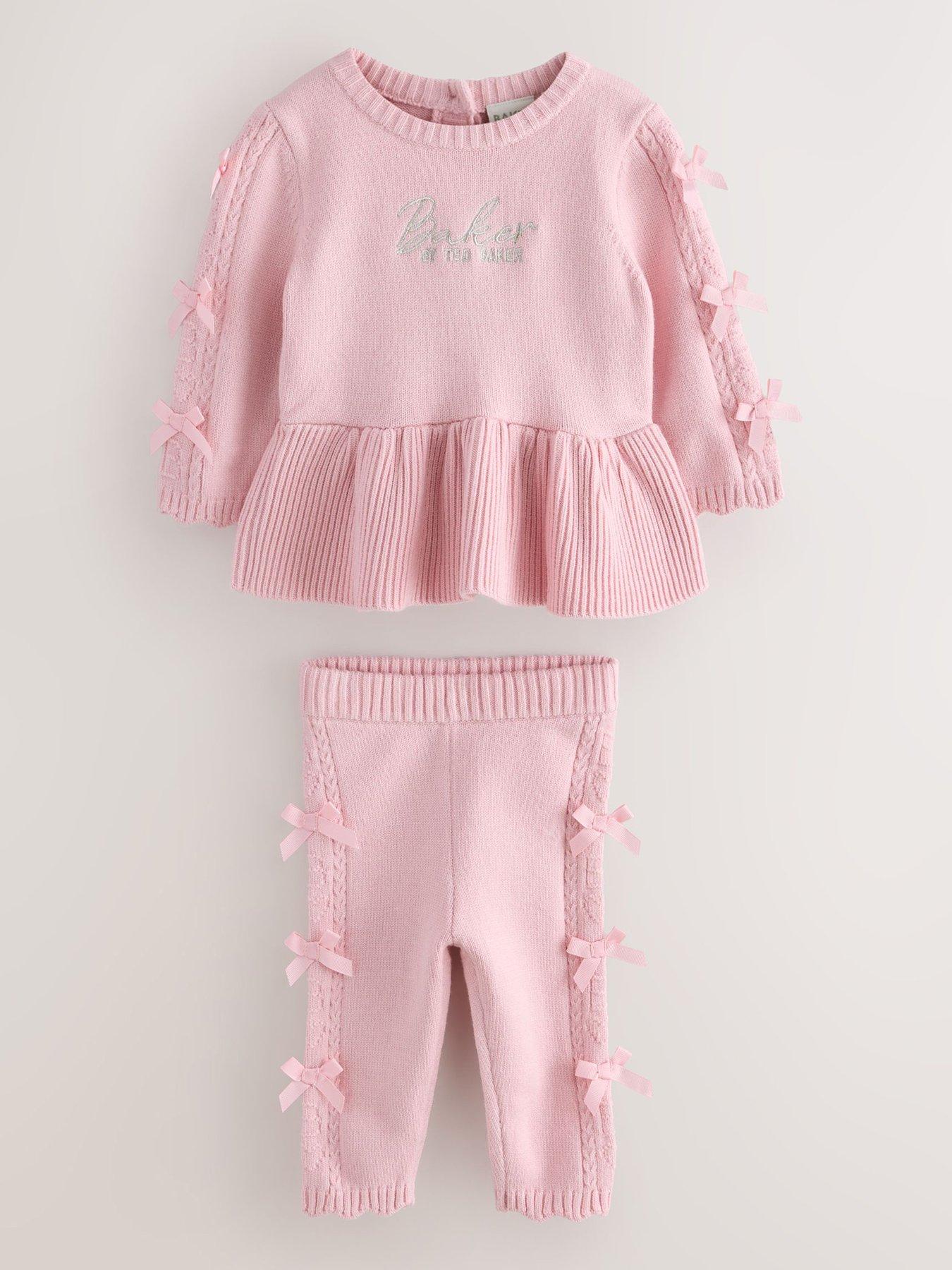 Image 1 of 6 of Ted Baker Baby Girls Knitted Peplum Bow Detail Set - Pink