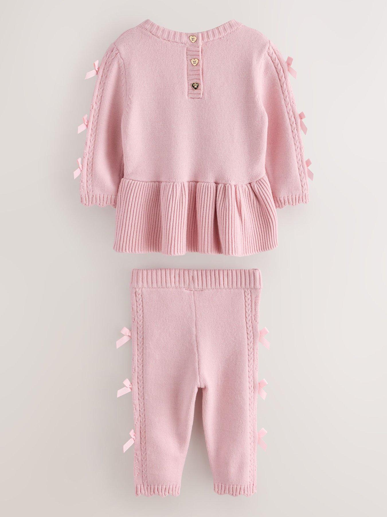 Image 2 of 6 of Ted Baker Baby Girls Knitted Peplum Bow Detail Set - Pink