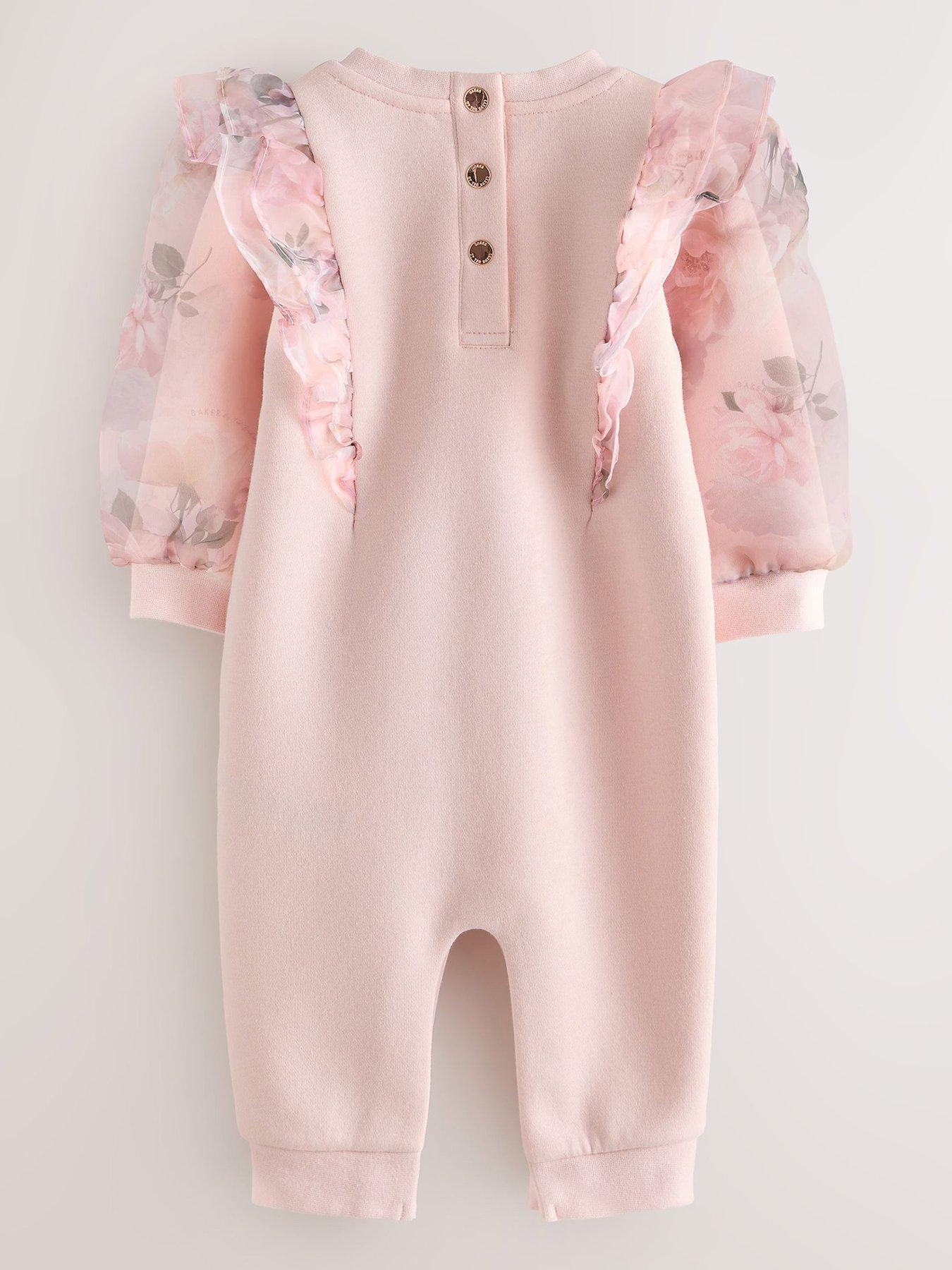 Image 2 of 6 of Ted Baker Baby Girls Floral Organza Ruffle Rompersuit - Pink