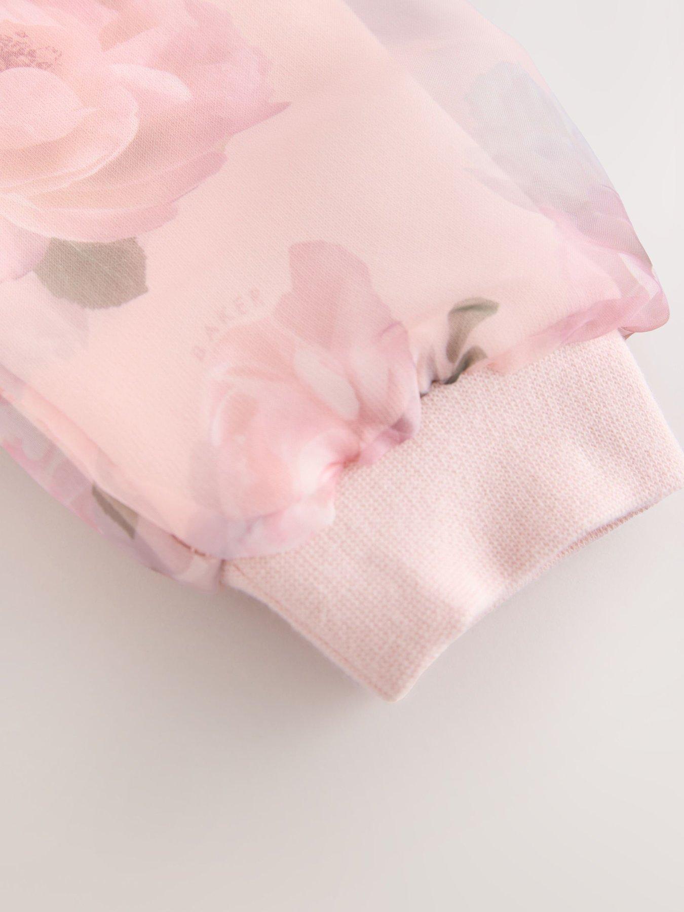 Image 6 of 6 of Ted Baker Baby Girls Floral Organza Ruffle Rompersuit - Pink