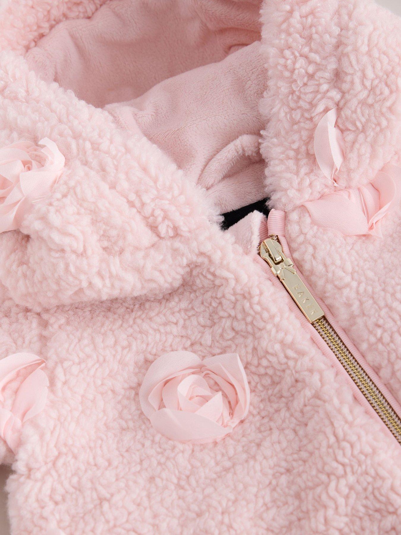 Image 3 of 6 of Ted Baker Baby Girls 3d Corsage Borg Pramsuit - Pink