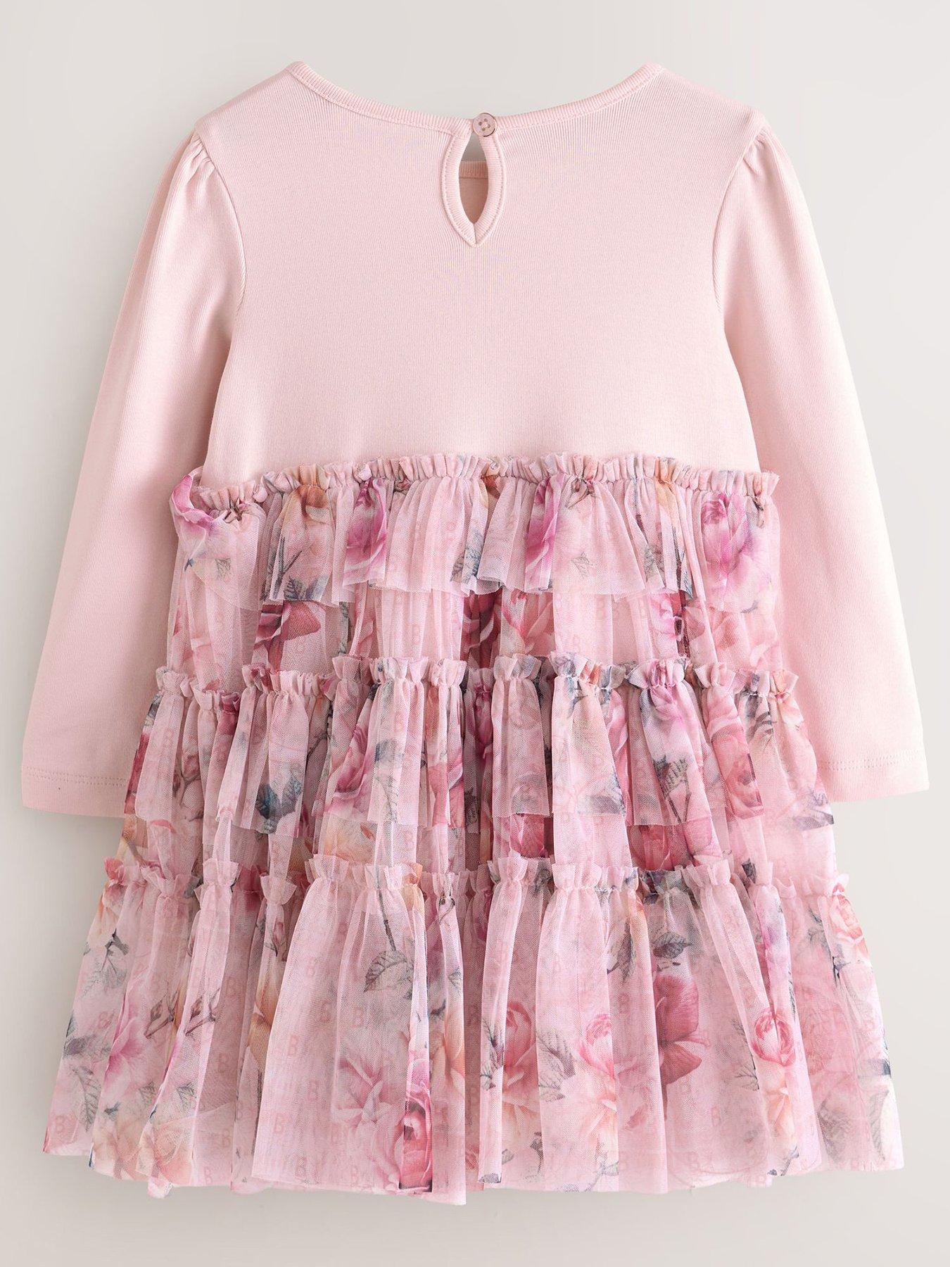 Image 2 of 6 of Ted Baker Younger Girls Floral Tiered Mesh Mockable Dress - Pink