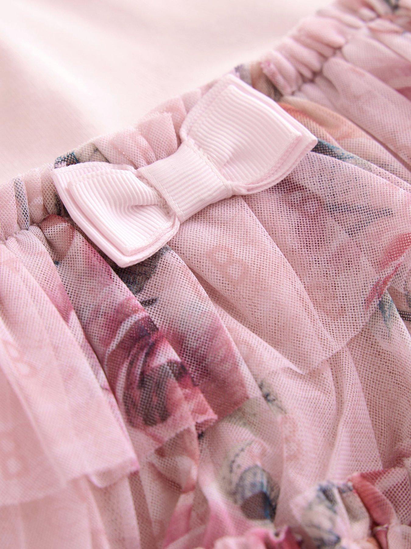 Image 3 of 6 of Ted Baker Younger Girls Floral Tiered Mesh Mockable Dress - Pink