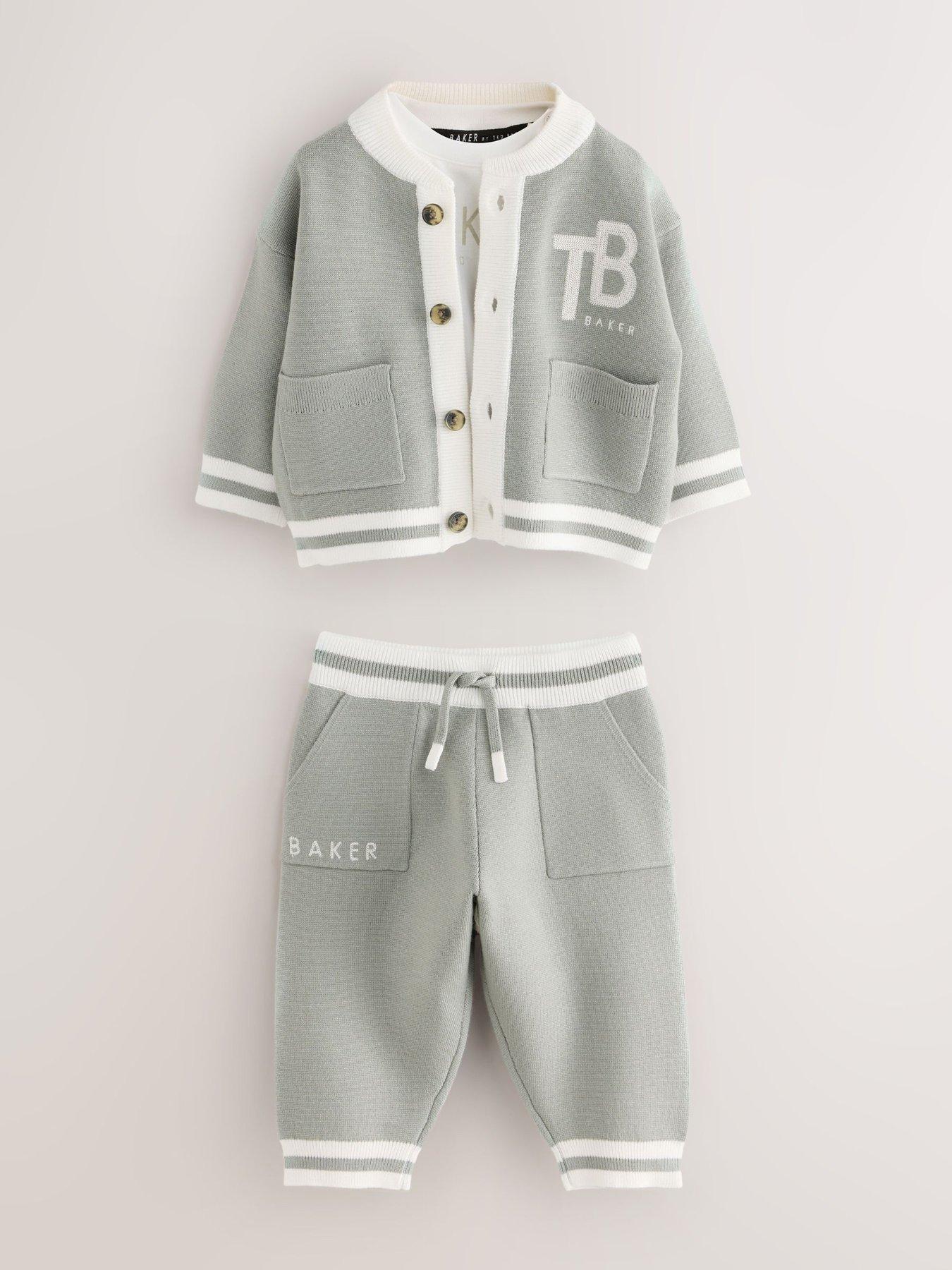 Ted Baker Boys 3 Piece Knitted Varsity Cardigan T-Shirt Joggers Set - Grey
