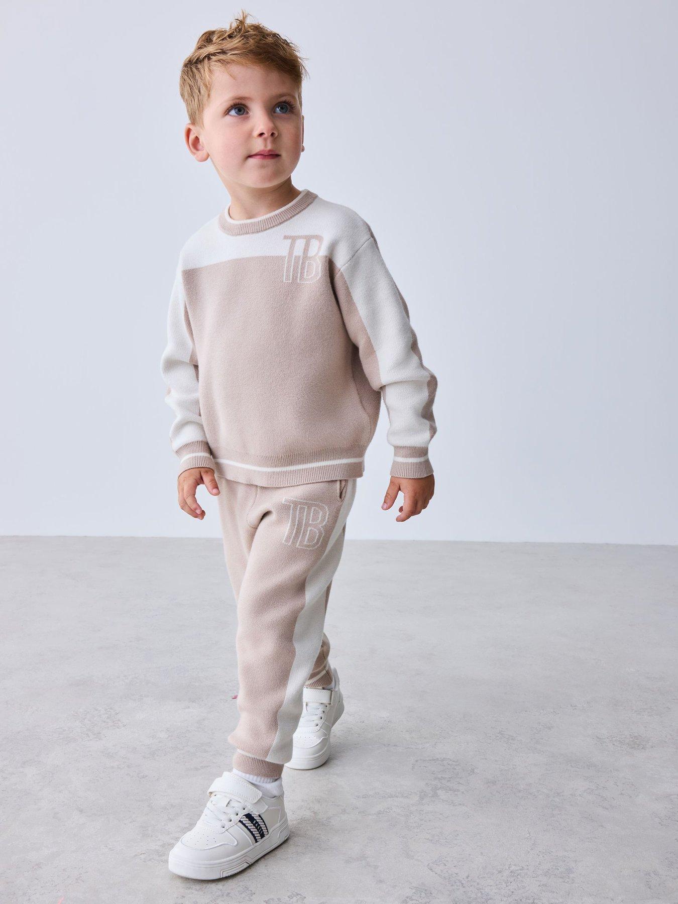 Ted Baker Boys Colourblock Knitted Sweat Top & Joggers Set - Beige