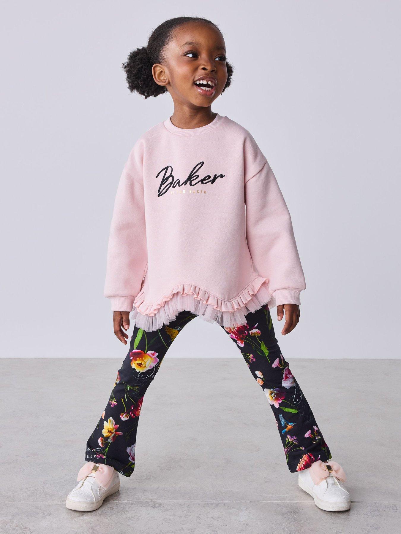 Image 1 of 7 of Ted Baker Girls Longline Ruffle Hem Flared Leggings Set - Multi