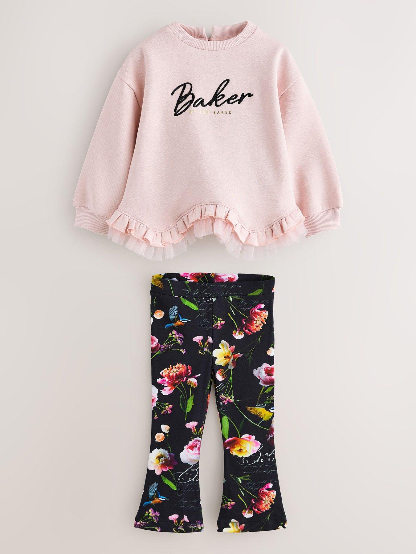 Image 2 of 7 of Ted Baker Girls Longline Ruffle Hem Flared Leggings Set - Multi
