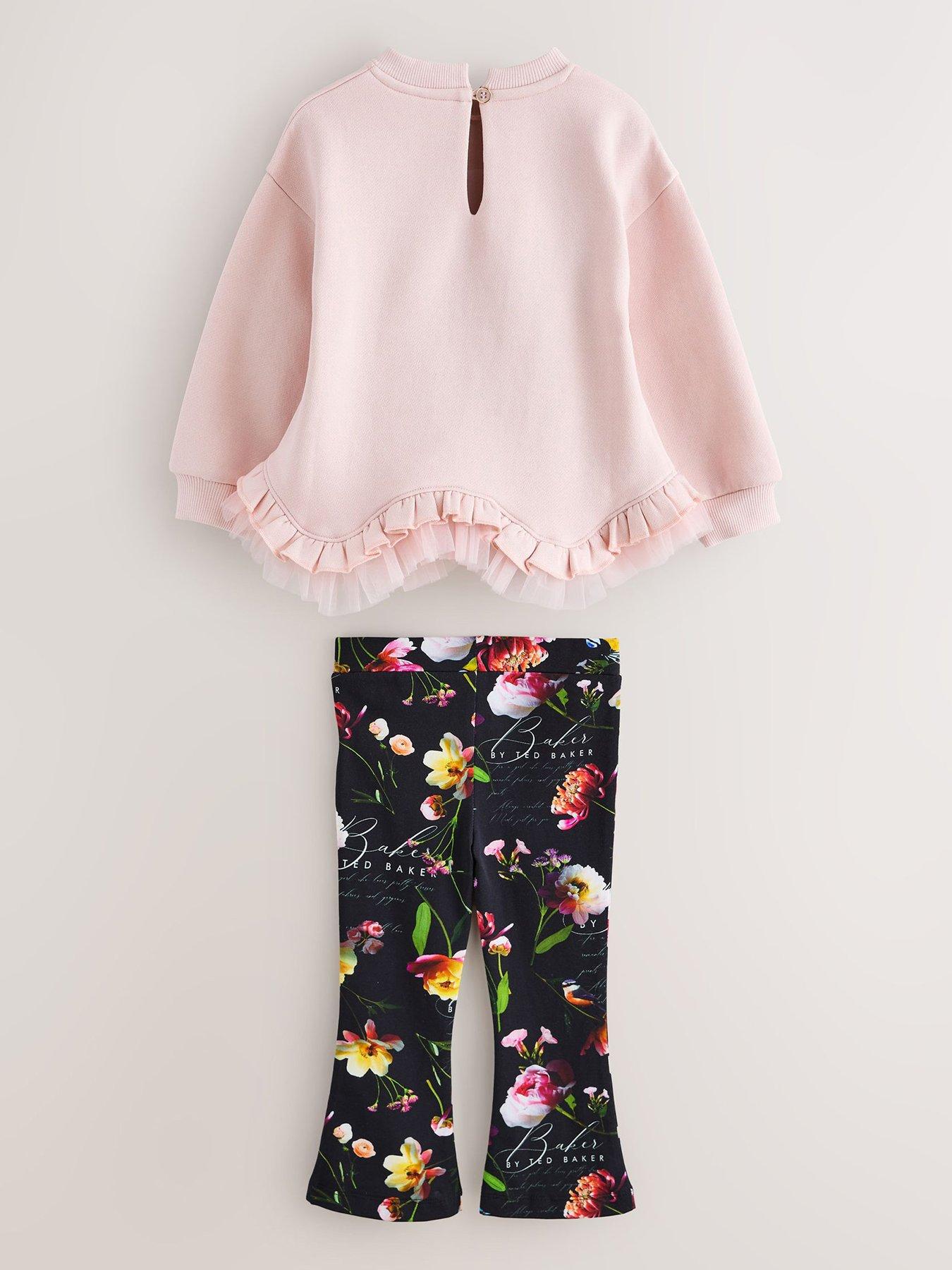 Image 3 of 7 of Ted Baker Girls Longline Ruffle Hem Flared Leggings Set - Multi