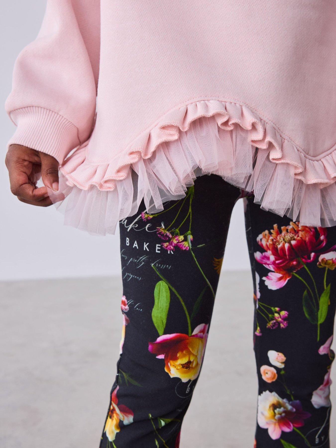 Image 6 of 7 of Ted Baker Girls Longline Ruffle Hem Flared Leggings Set - Multi