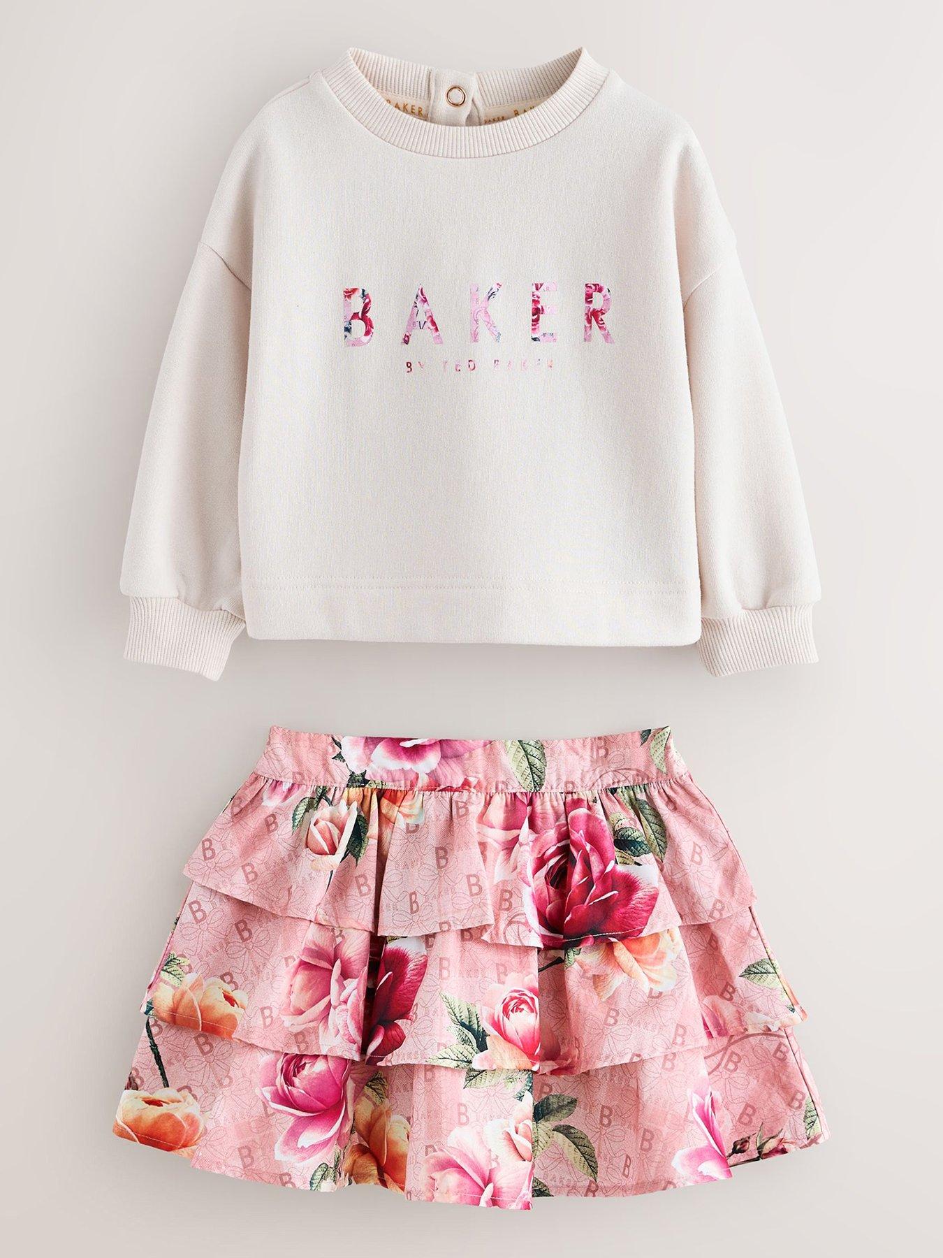 Image 2 of 6 of Ted Baker Young Girls Floral Logo Tiered Skirt Set - Multi