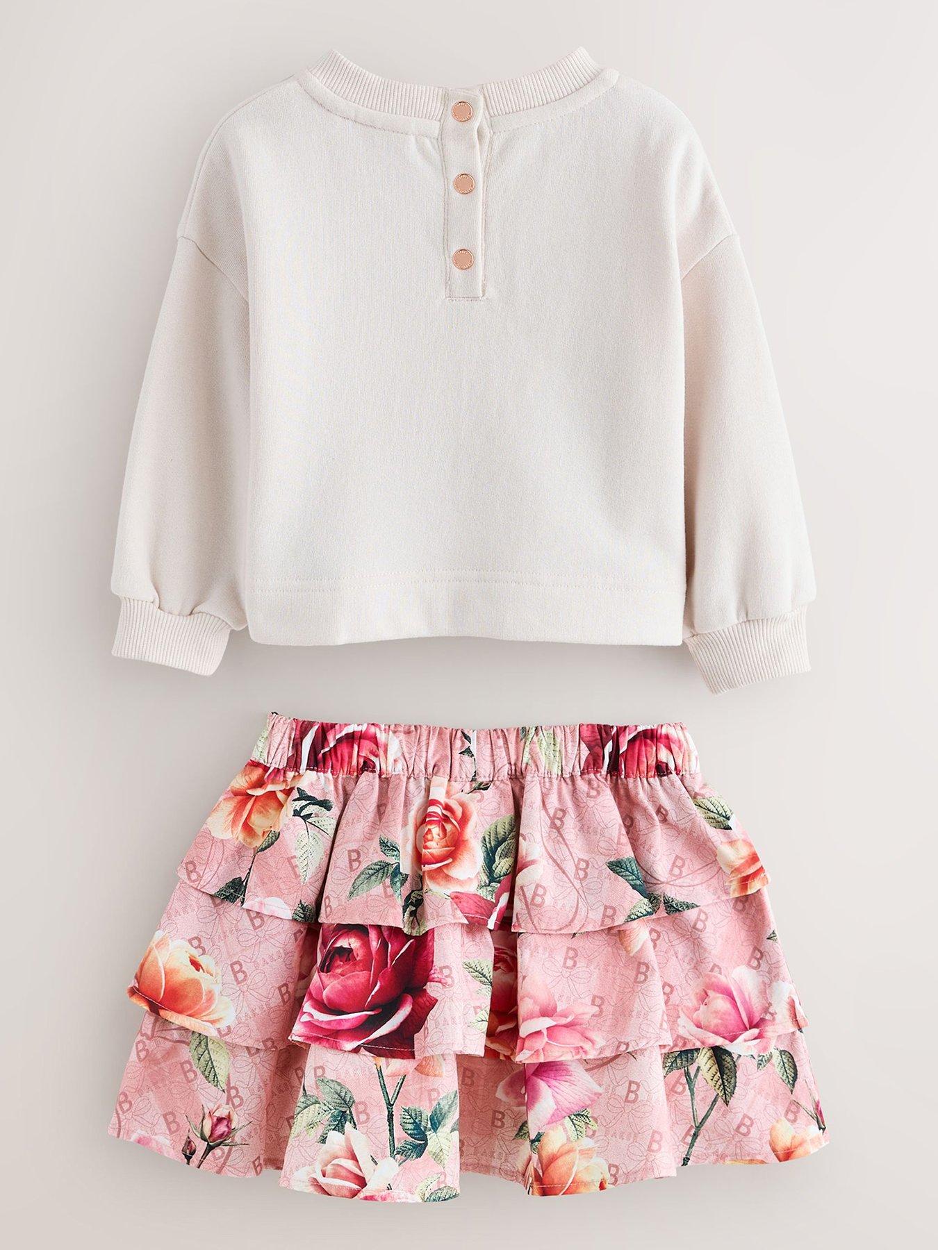 Image 3 of 6 of Ted Baker Young Girls Floral Logo Tiered Skirt Set - Multi