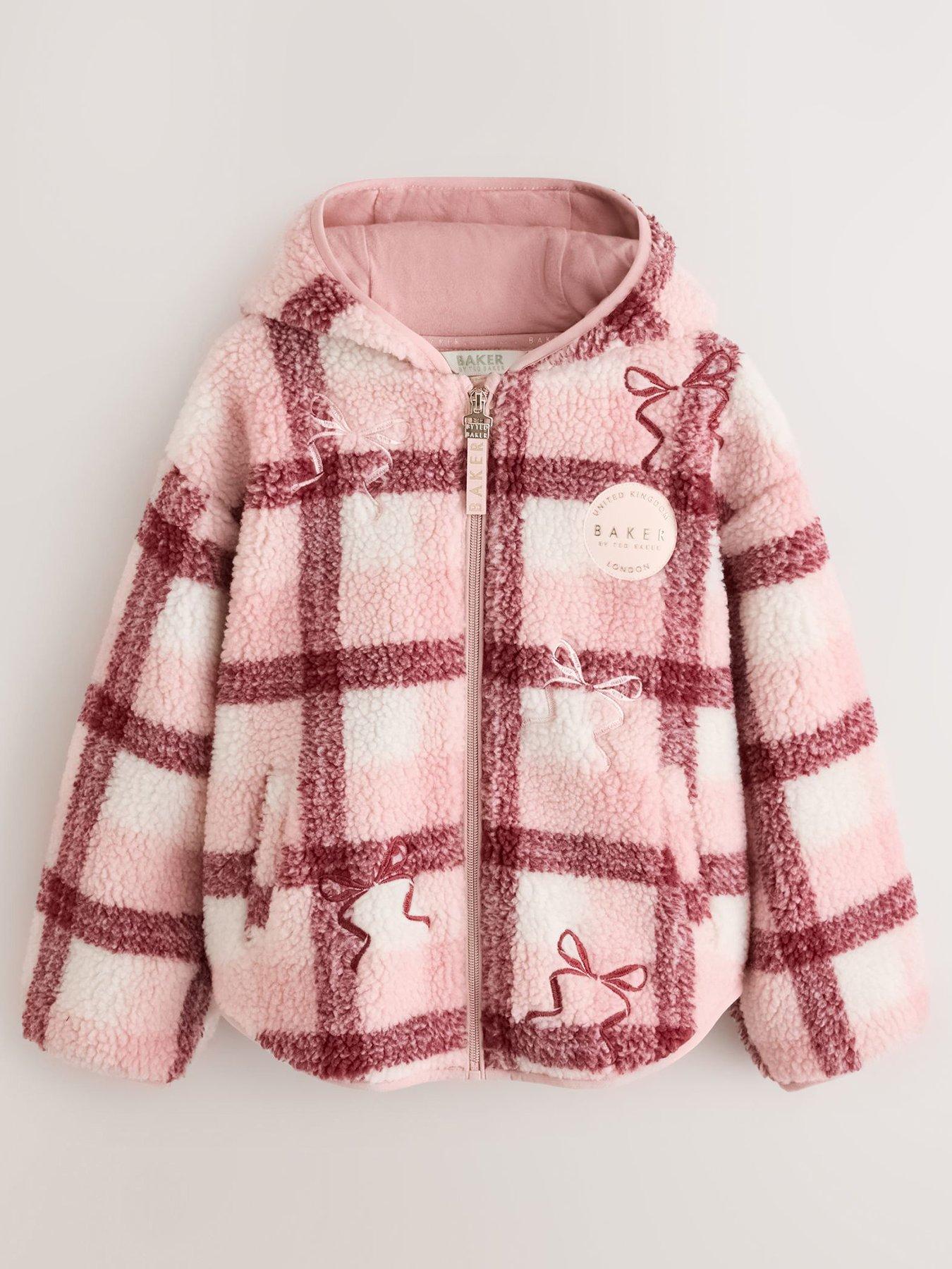 Image 2 of 7 of Ted Baker Girls Check Print Bow Borg Hooded Fleece - Pink